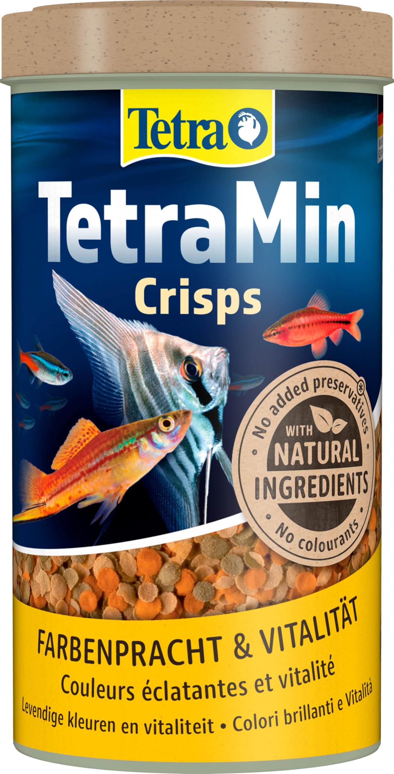 Tetra Min Crisps All Ornamental Fish Crisps - Balanced Mix for Healthy Fish and Clear Water - 500ml Can