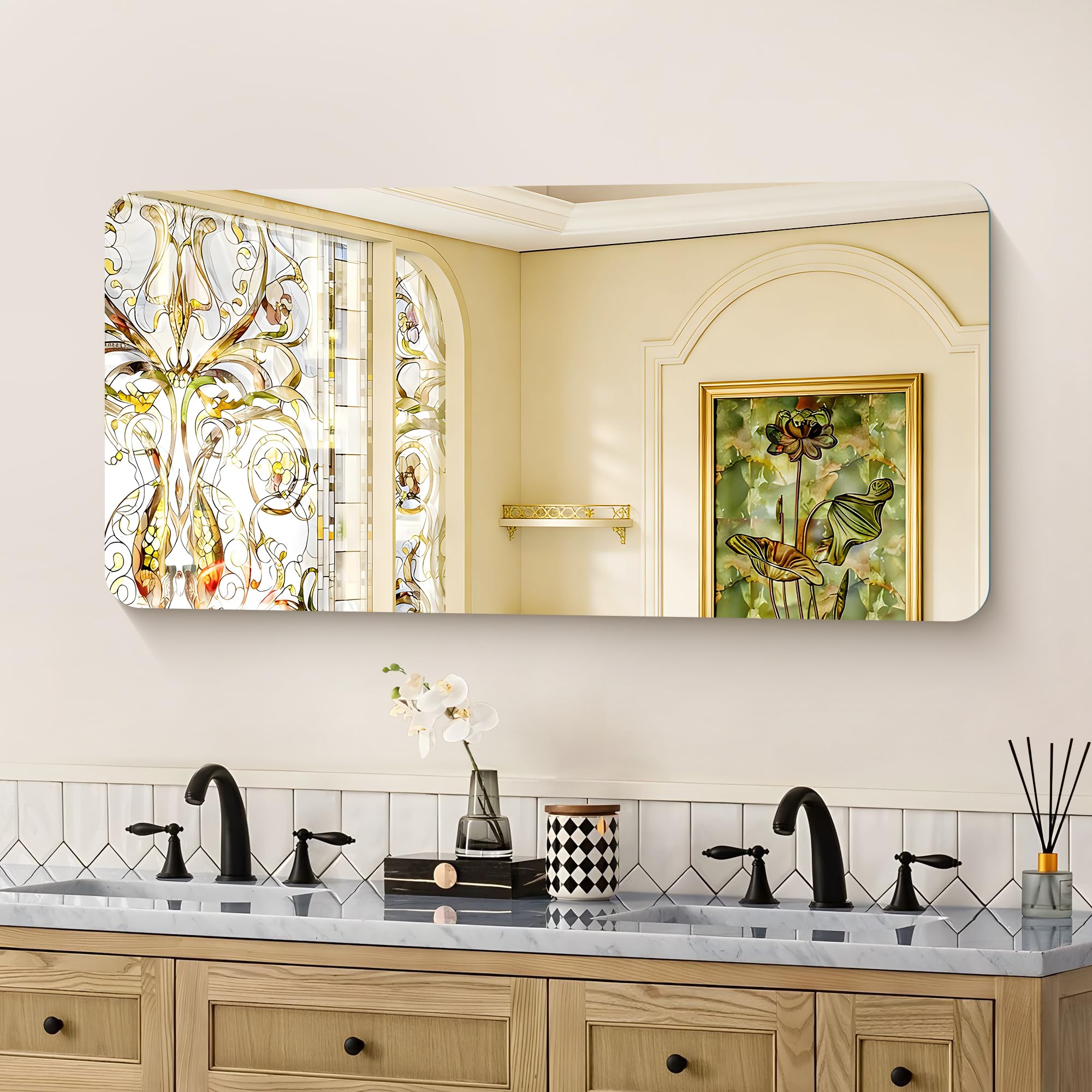 KOCUUY Rechteckiger rahmenloser Badezimmerspiegel, 120 x 60 cm Wandspiegel, Spiegel mit Shatterproof Glas, HD Reflexion, Abgerundeten Ecken, geeignet für Badezimmer, Schlafzimmer oder Ankleidezimmer