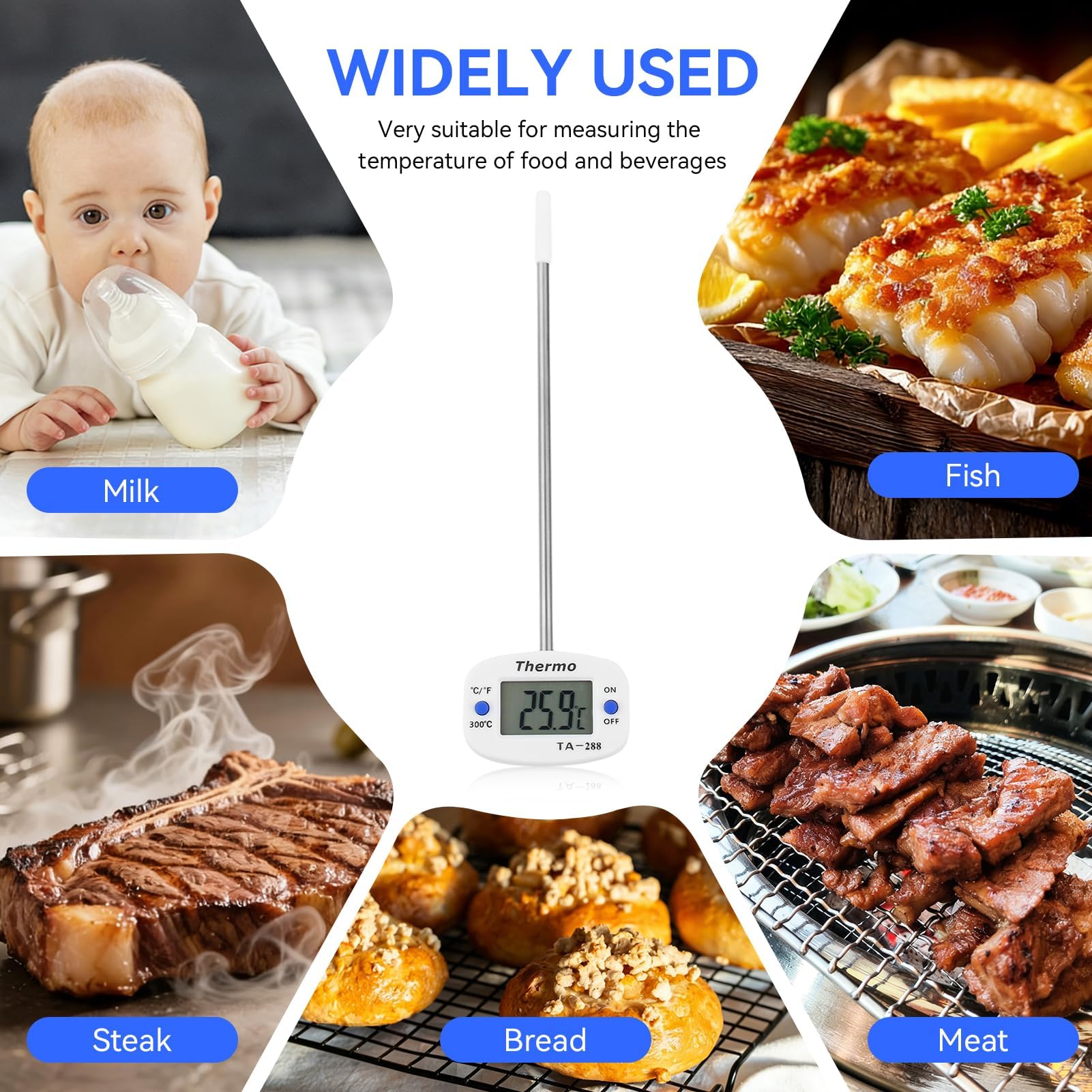 Termometro per latte, Multiuso Termometro digitale con sonda lunga per Liquido, Candela, Cibo, Carne