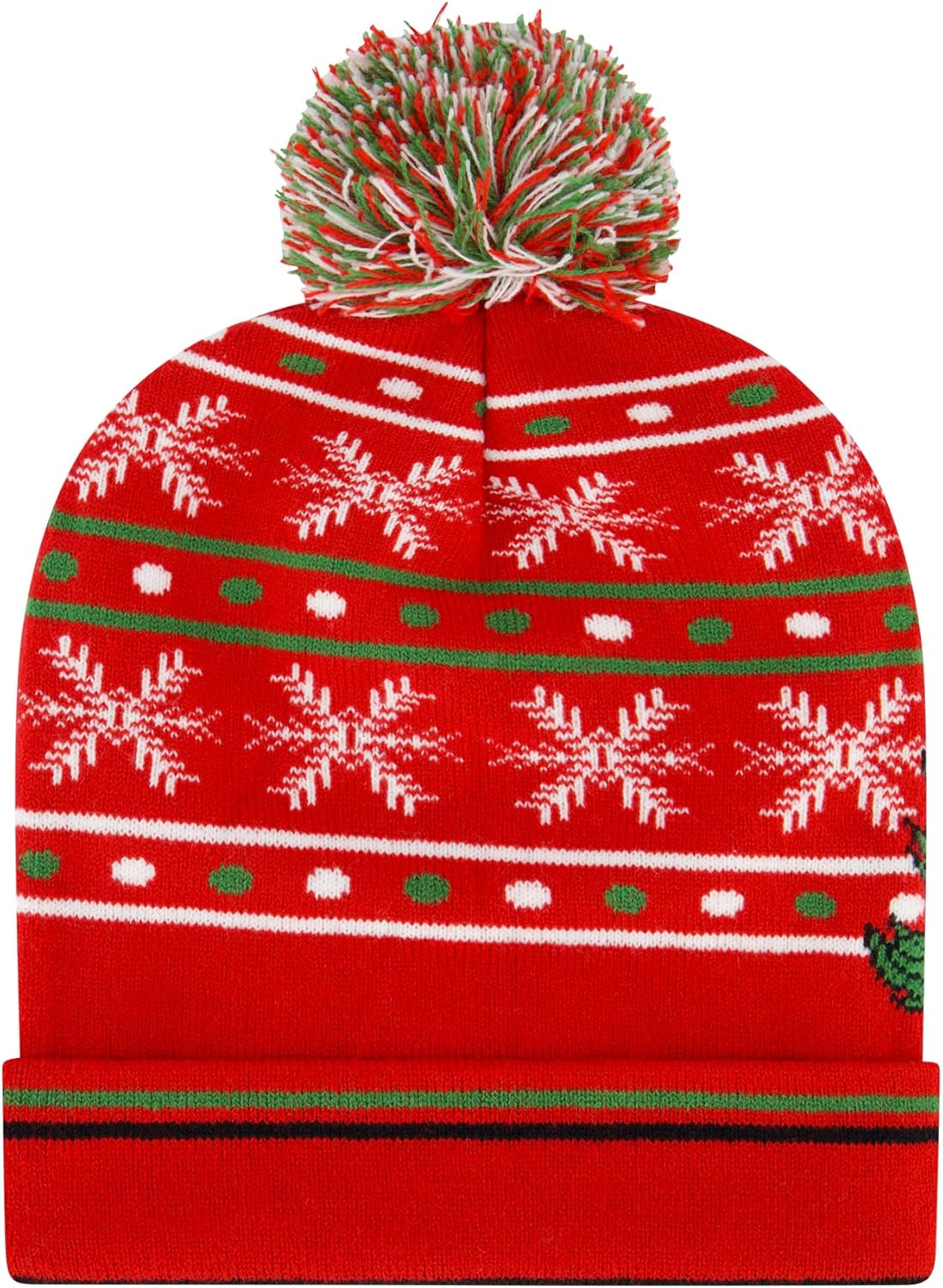 Peanuts Snoopy Beanie Hat, Adult Cuffed Knit Cap with Pom, Holiday Design, Red, One Size - Image 2