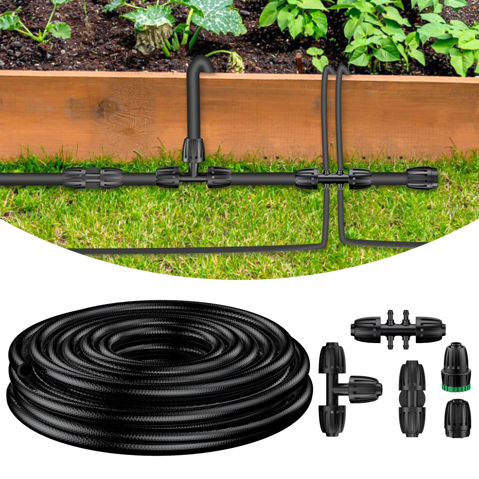 Pawfly 12.7 mm Main Tube Drip Irrigation Tubing (12.7 ID x 16 OD mm) 7.6 m Roll, Irrigation Tubing for Garden Irrigation System, Flexible PVC Main Line Drip Irrigation Hose with 5 Barbed Locked Parts