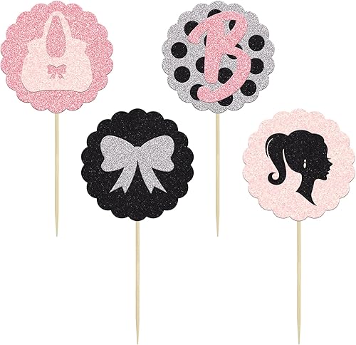 Miniatura 3 de Gyufise 24 adornos para cupcakes para niña, con lazo, bolsa de lunares, decoración de tartas, palillos de dientes para boda, despedida de soltera,