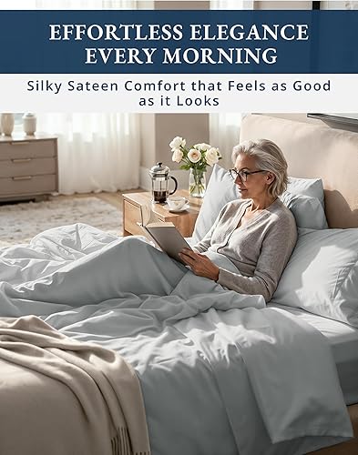 Miniatura 5 de Sábanas 100% de algodón egipcio, tamaño King, 1000 hilos de satén naturalmente refrescantes y transpirables, sábanas de lujo ultrasuaves y duraderas