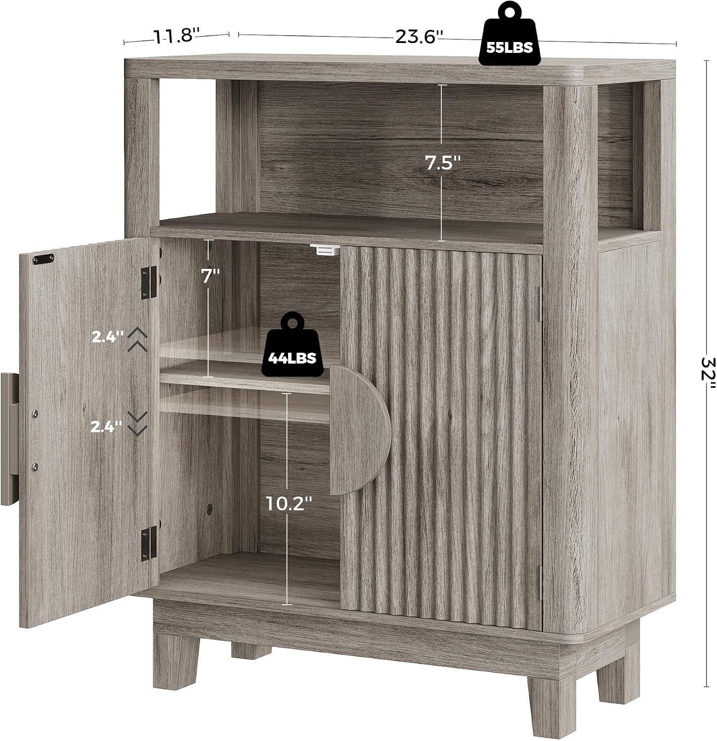 IRONCK Bathroom Cabinet with Door, Small Storage Cabinet with Adjustable Shelves, Natural Oak Fluted Cabinet