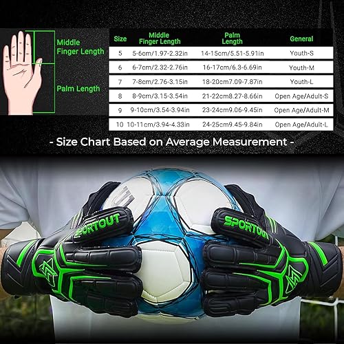 Miniatura 6 de Sportout Guantes de portero con ahorro de dedos, guantes de fútbol, guantes de portero de fútbol transpirables, látex de 0.157in, para niños,