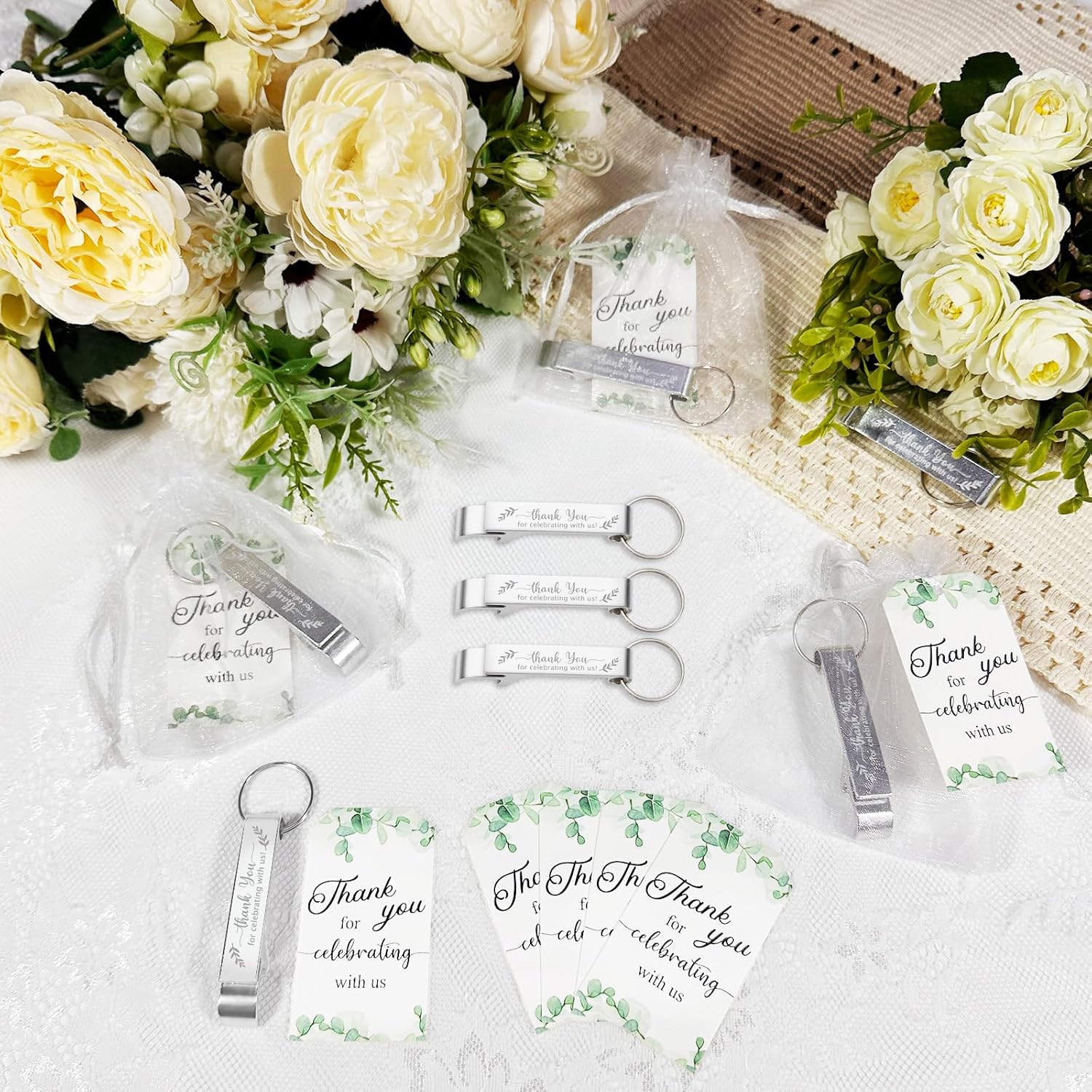 Condition photo showing New/Like New for OurWarm 50 Sets Wedding Favors for Guests Bottle Opener Keychains withThank You Cards and Organza Bags, Wedding Party Favors Souvenirs Gifts for Recuerdos Para Boda Bridal Shower Engagement
