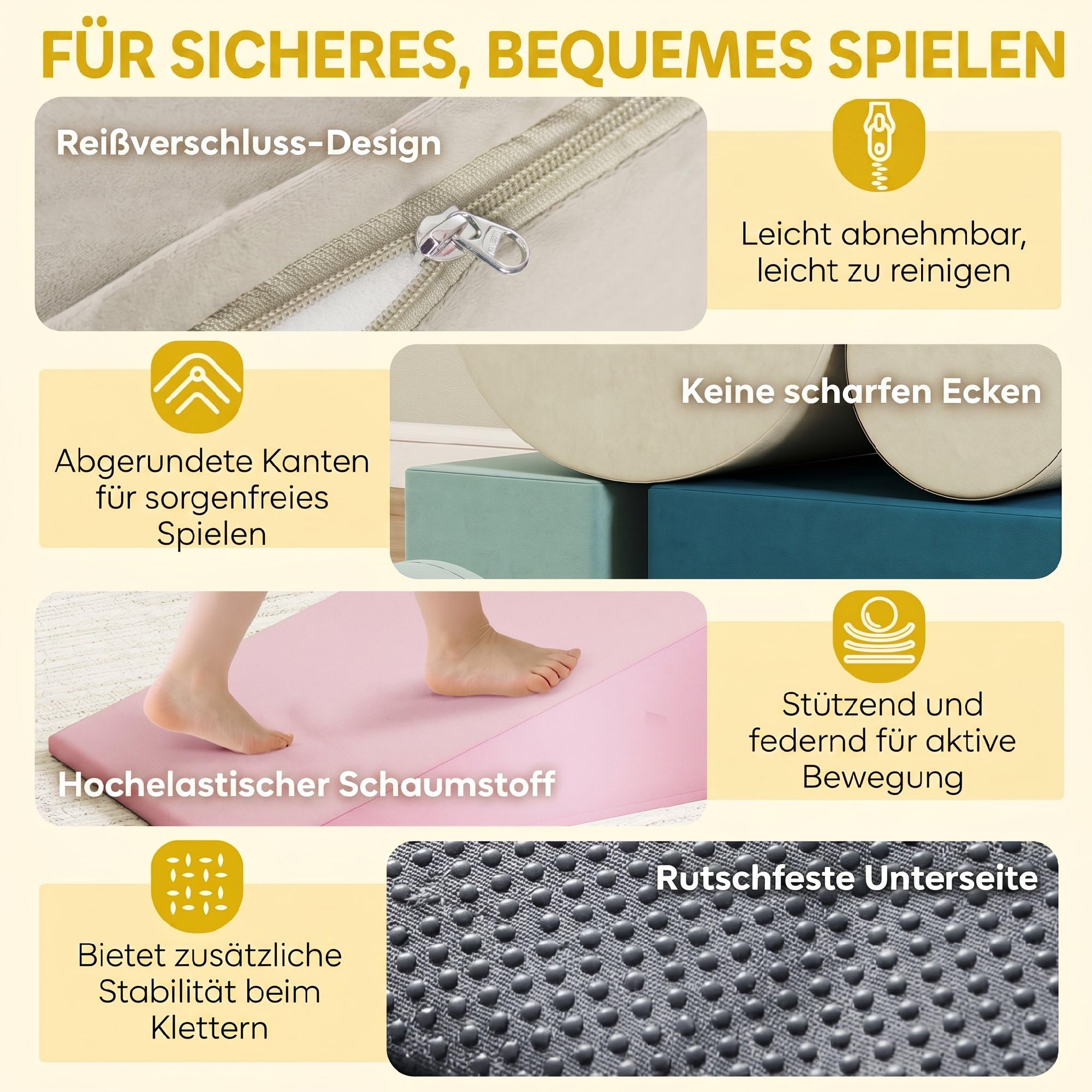 AIYAPLAY Schaumstoff Bausteine für Kinder 5 Teilig XXL Softbausteine Bunt | Kletterblöcke, Rutschfest, Kletterspielzeug, Montessori Spielzeug, Waschbare Bezug, für Zuhause