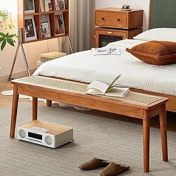 JHDXL Indoor Bench Wicker for Entryway Bench, Solid Wood Dining Bench, for Living Room, Dining Room, Hallway, Bedroom, Entryway, Bathroom(Brown,80cm/31.5in)