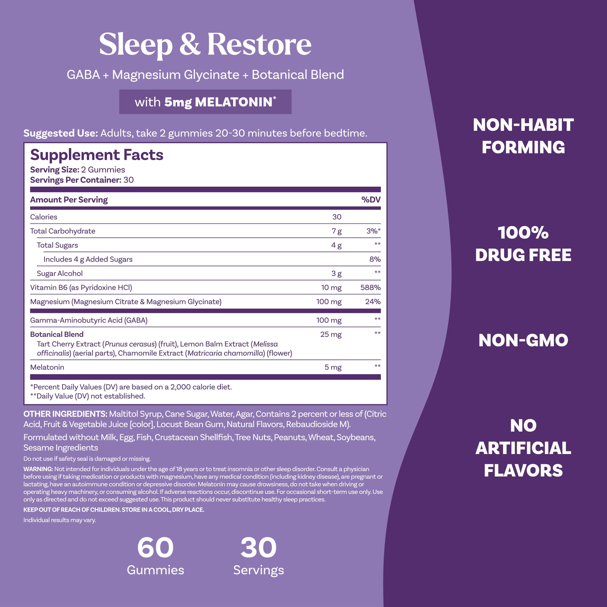 Natrol Sleep & Restore Magnesium Glycinate, GABA, 5mg Melatonin, 60 Gummies — Amazon image 6