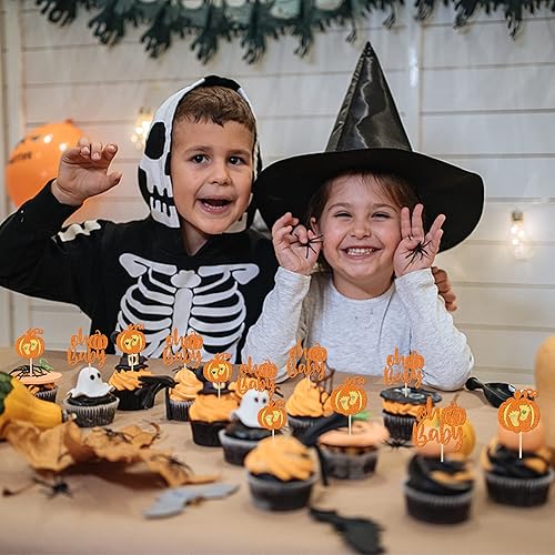 Miniatura 186 de 24 piezas de calabaza Oh Baby Cupcake Toppers Glitter Heart Feet Baby Shower Cupcake Picks para otoño, Acción de Gracias, tema de otoño, baby