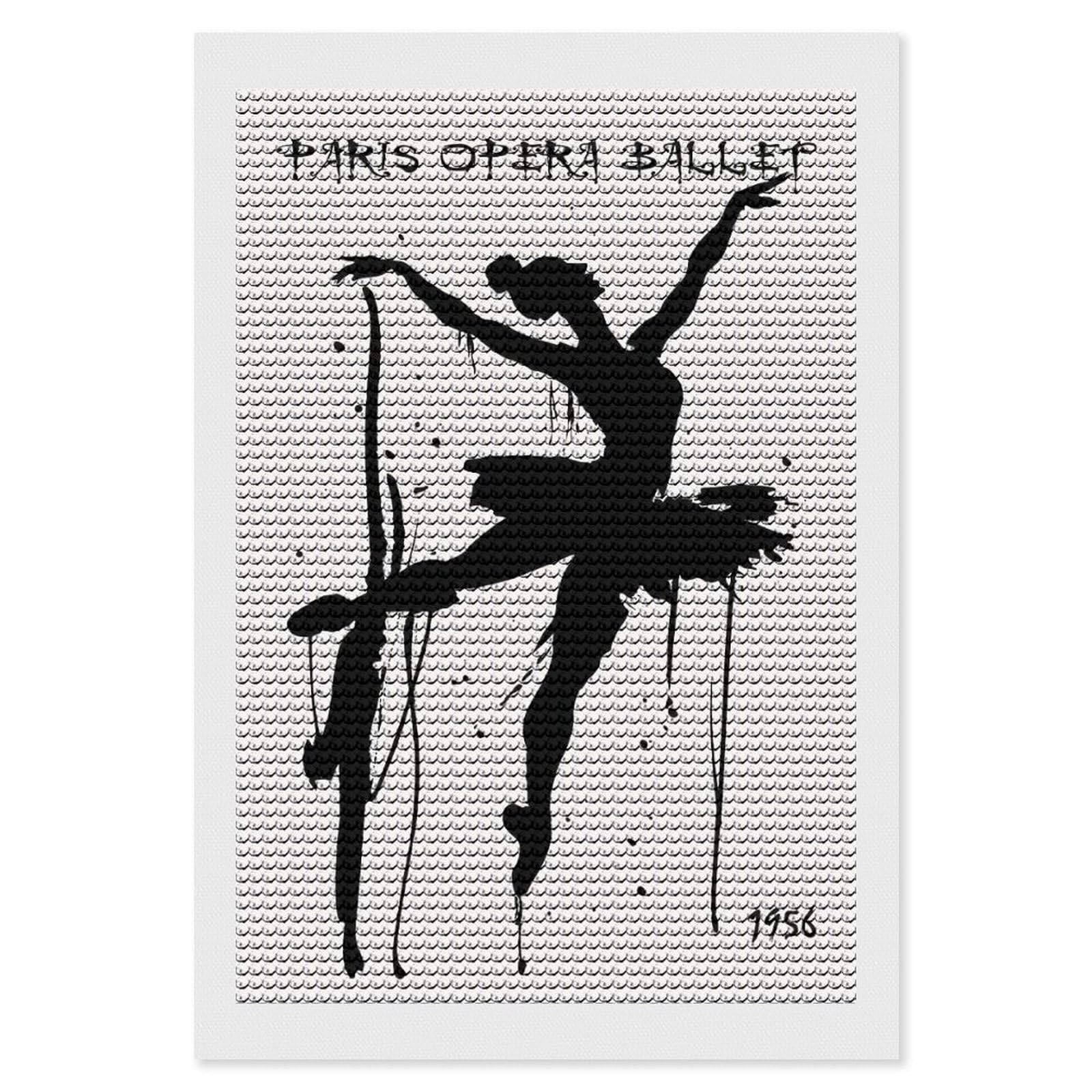 Junmoney Black Ink Ballet Painting Round Drill Diamond Painting 8"x12", for Women, Relaxing DIY Hobby, Bedroom Decor, Christmas Gift, Adhesive Canvas