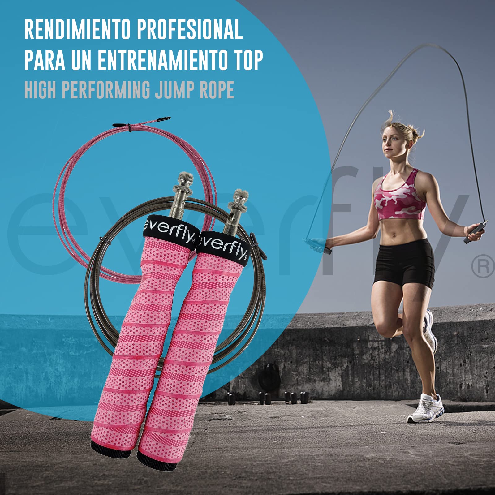 EVERFLY Crossfit-Springseil, Set mit 2 Kabeln, 2 mm und 2,5 mm, mit Protektoren, professionelles verstellbares Springseil für hohe Geschwindigkeit, Boxen, Fitness, Fitnessstudio, Cardio, Damen und