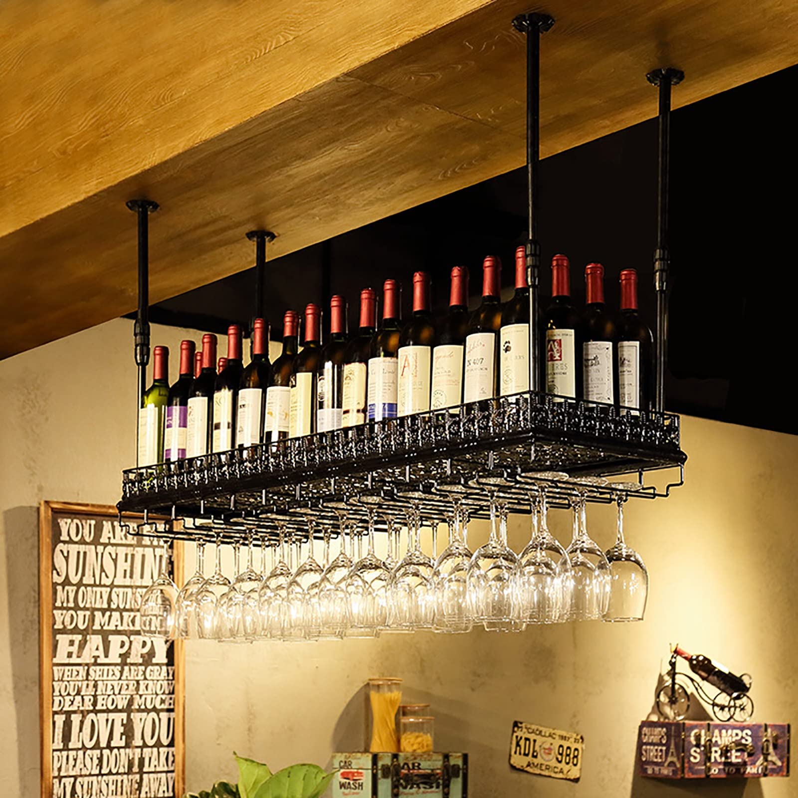 Étagère à bouteilles de vin ULAINE en fer suspendue pour cuisine et bar