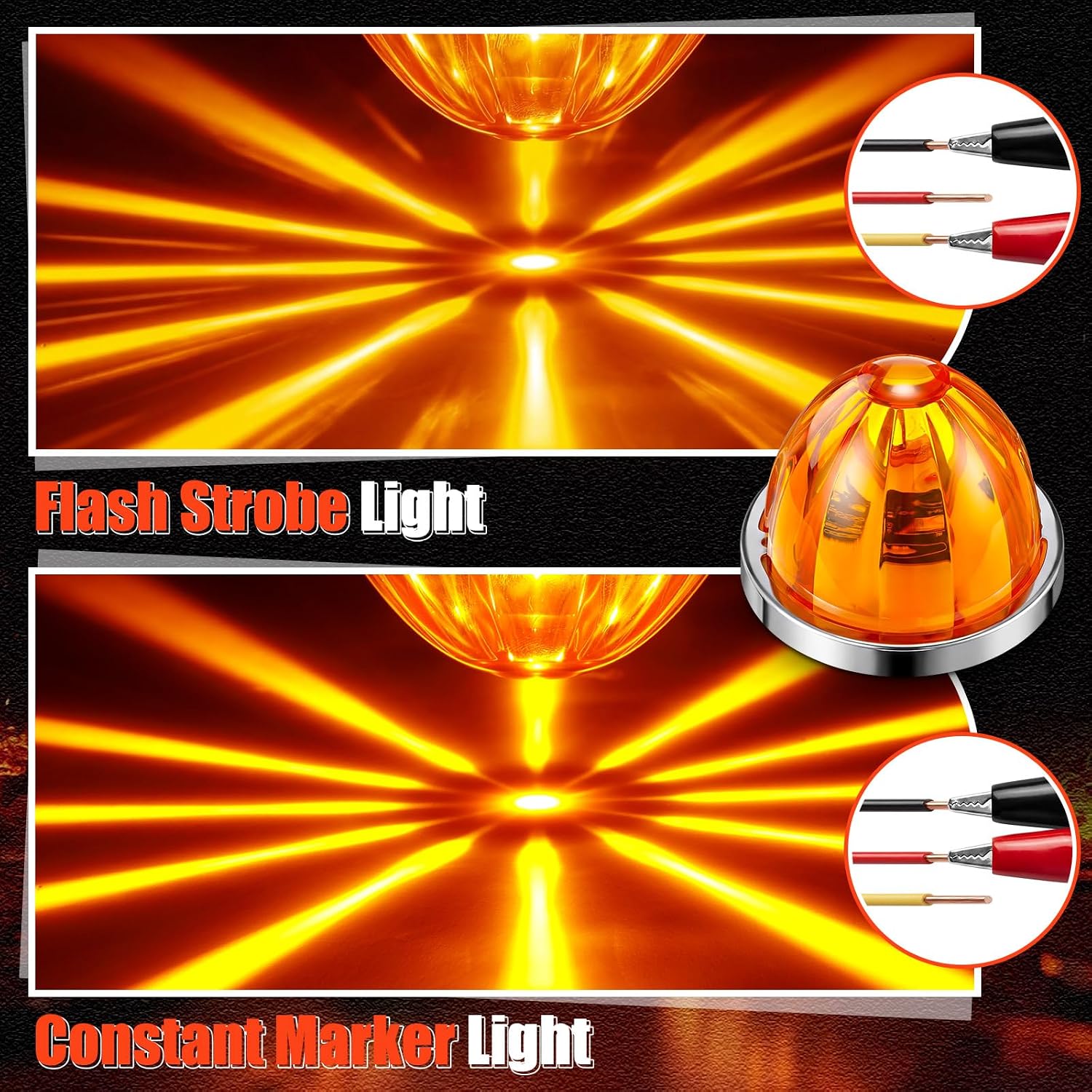EBOOT 8 Pcs Amber Watermelon LED Strobe+constant Marker Lights Dual Function Watermelon Shaped Side Marker Clearance Tail Roof Lights for Trailer Truck Semi Trailer Heavy Duty Truck Bus
