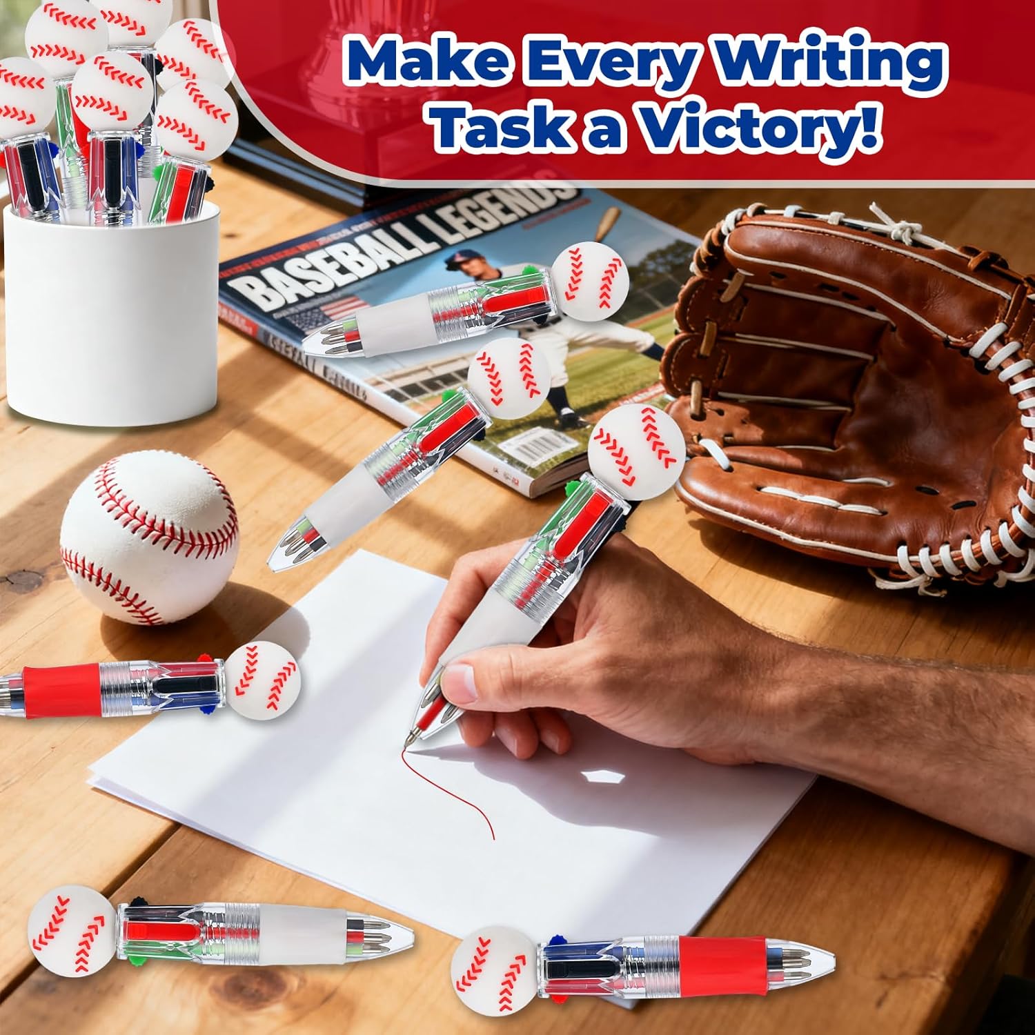 Baseball Party Favors baseball Pens Multicolor Pen in One Cute Fun 4-in-1 Pens Bulk Cool Ballpoint Pens for Birthday Gifts Teacher Supplies (Baseball, 60)