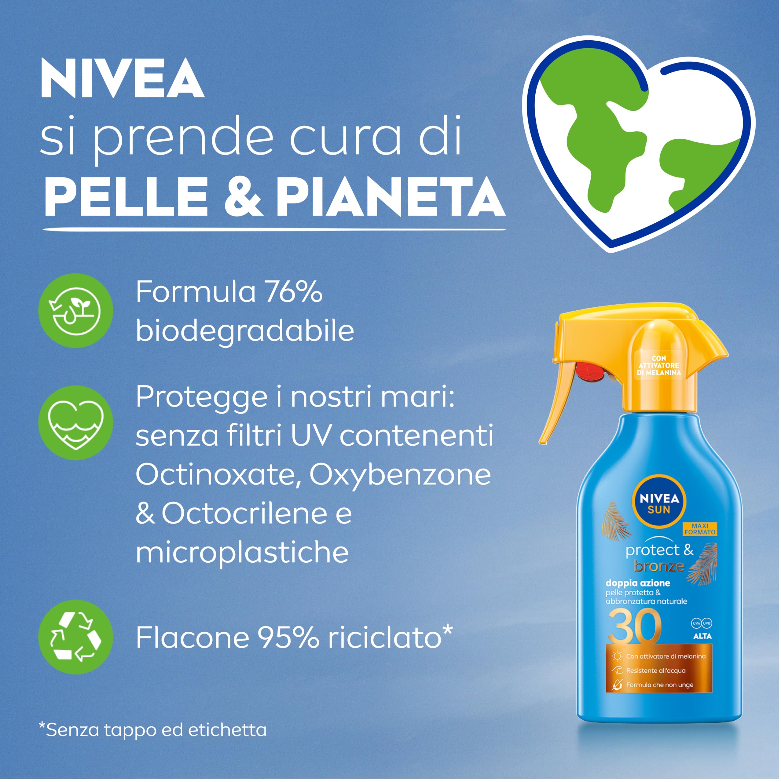 NIVEA SUN Maxi Crema Solare Spray Protect & Bronze FP 30 270 ml, Crema solare 30 per un'abbronzatura Dorata, Intensa e Uniforme, Protezione Solare 30 in Pratico Flacone in Spray