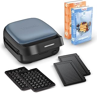 Tefal Snack Collection Sandwich- und Waffeleisen, 700 W | 2 mitgelieferte abnehmbare Plattensets, Antihaftbeschichtung, platzsparend, Schwarz/Blau, SW8674F0