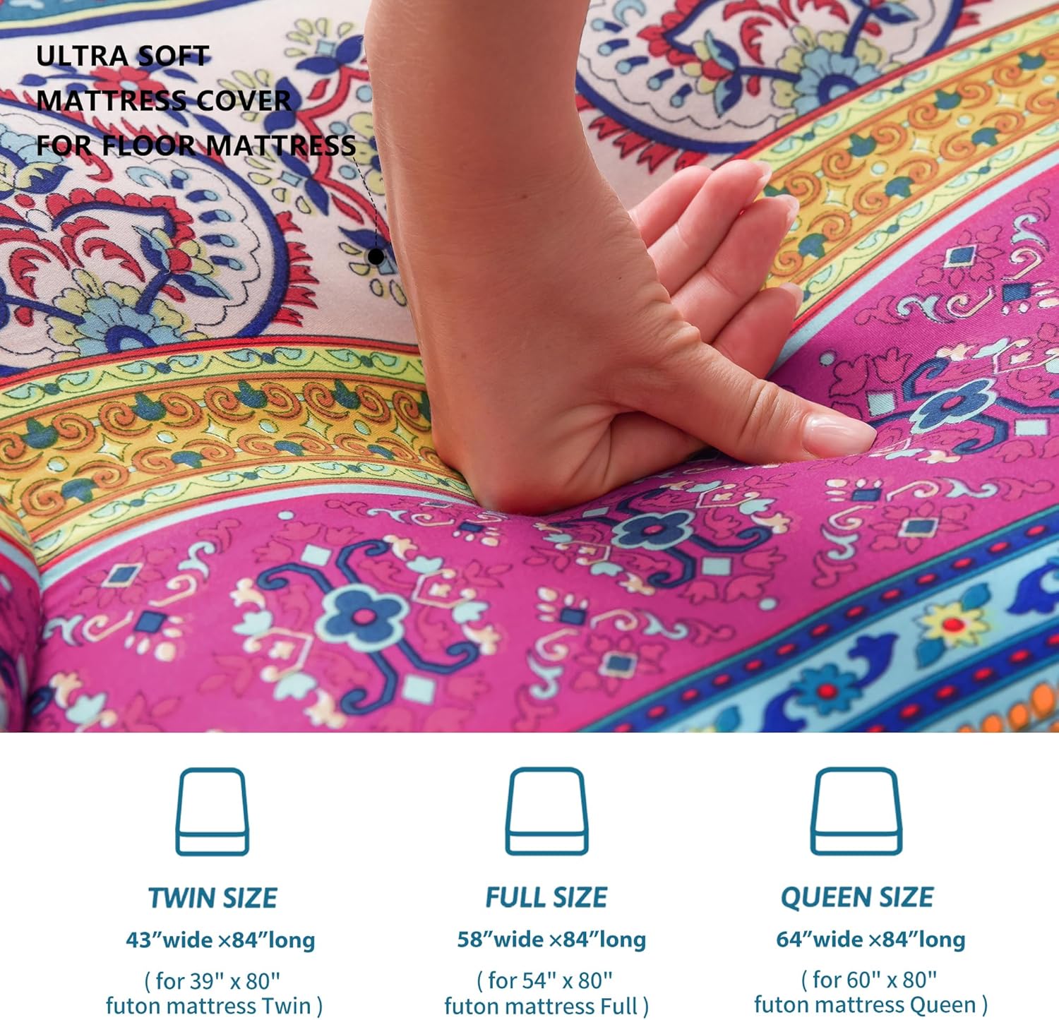 MAXYOYO Mattress Cover for Traditional Japanese Futon Mattress, Futon Floor Mats Cover with Zipper, Super Soft and Machine Washable, Boho Style, Full