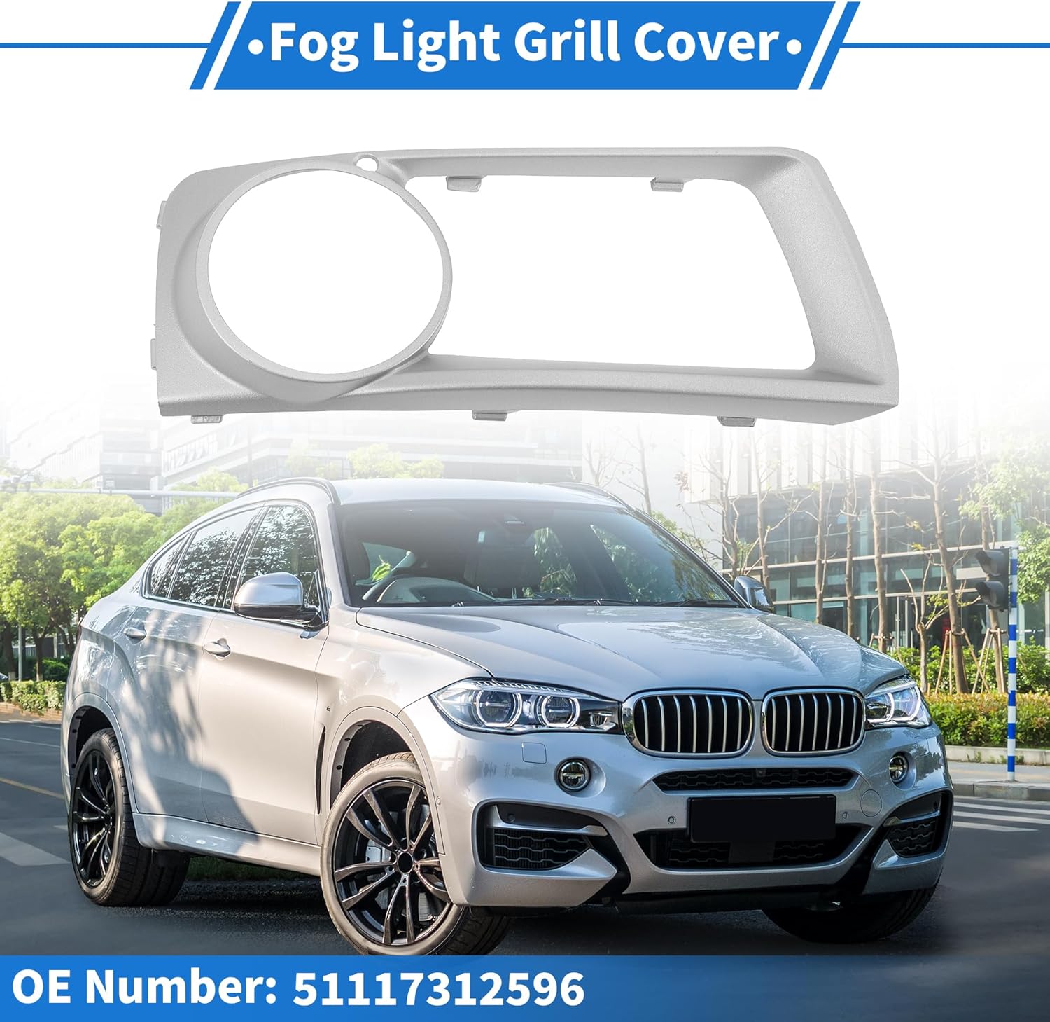 Fog Light Grill Front Lower Bumper Fog Light Cover Inserts No.51117312596 for BMW X6 2012-2014 Silver Tone ABS 1 Pc Front Right Car