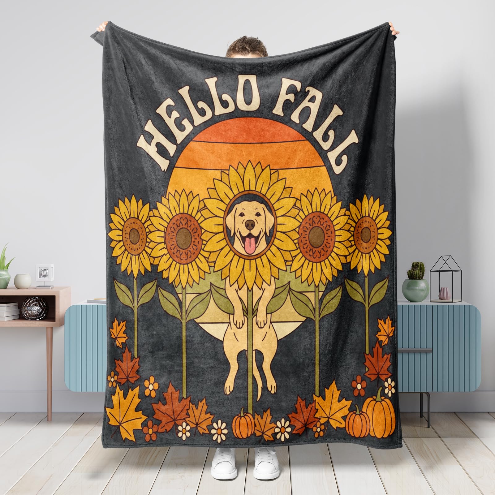 Couverture salon tournesol motif automne grand plaid rétro voyage plage