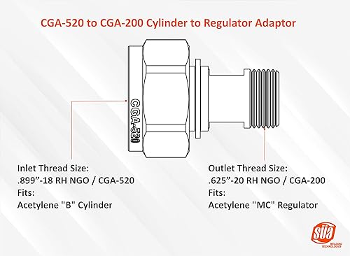 Miniatura 5 de SÜA - Adaptador de acetileno - CGA-510 (Cilindro POL) a CGA-300 (regulador comercial)