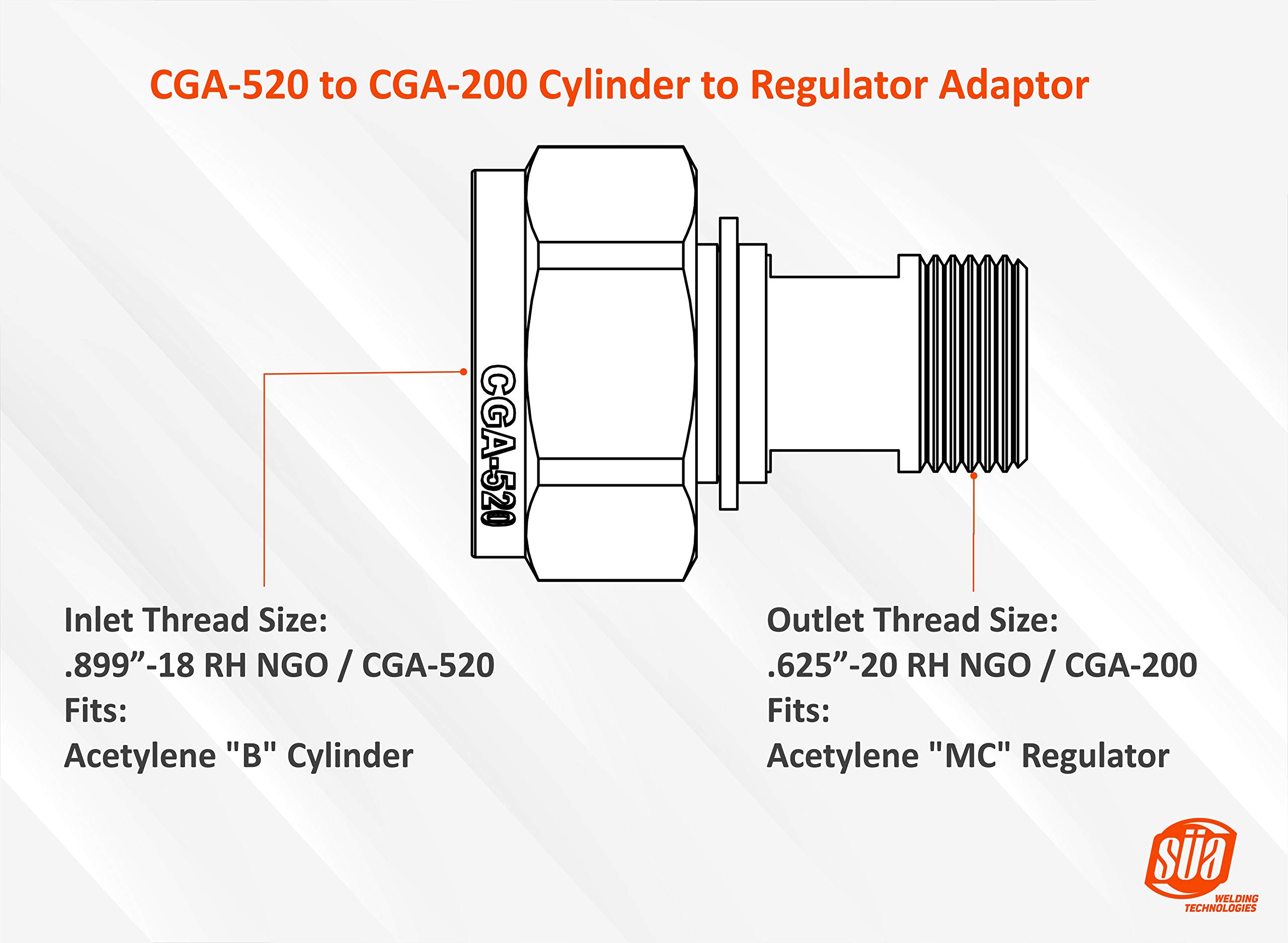 SÜA - Acetylene Adaptor - CGA-520 (Size B Cylinder) to CGA-200 (Size MC Regulator)