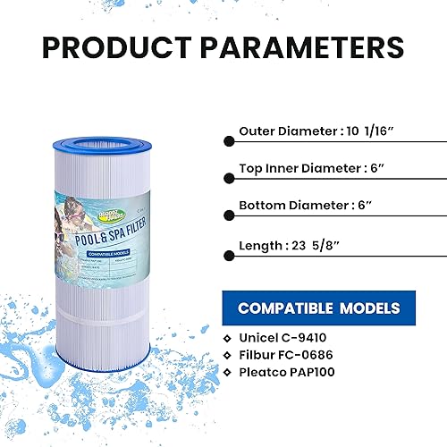 Miniatura 2 de Filtro de piscina PLF100A reemplaza a Unicel C-9410, Pentair CC100, CCRP100, PAP100, PAP100-4, Ultral-C3, R173215, FC-0686, 59054200, 160316,