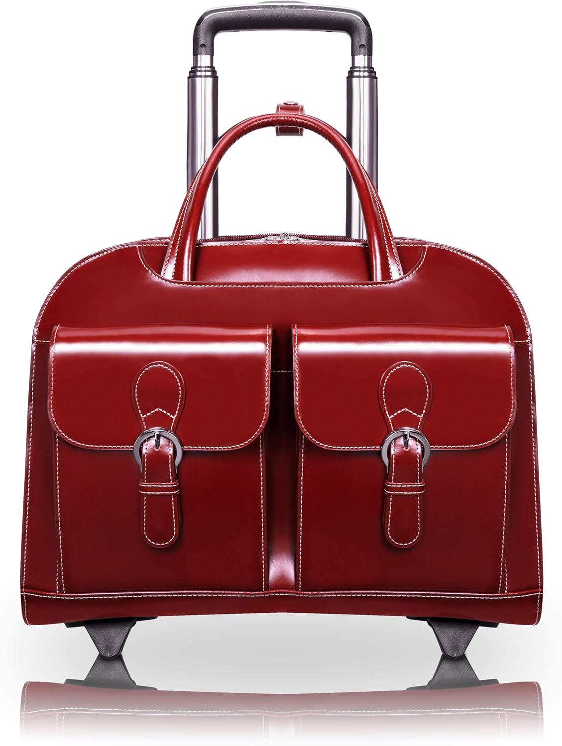 McKLEIN 15" Leather Wheeled Ladies' Laptop Briefcase- DAVIS- Red