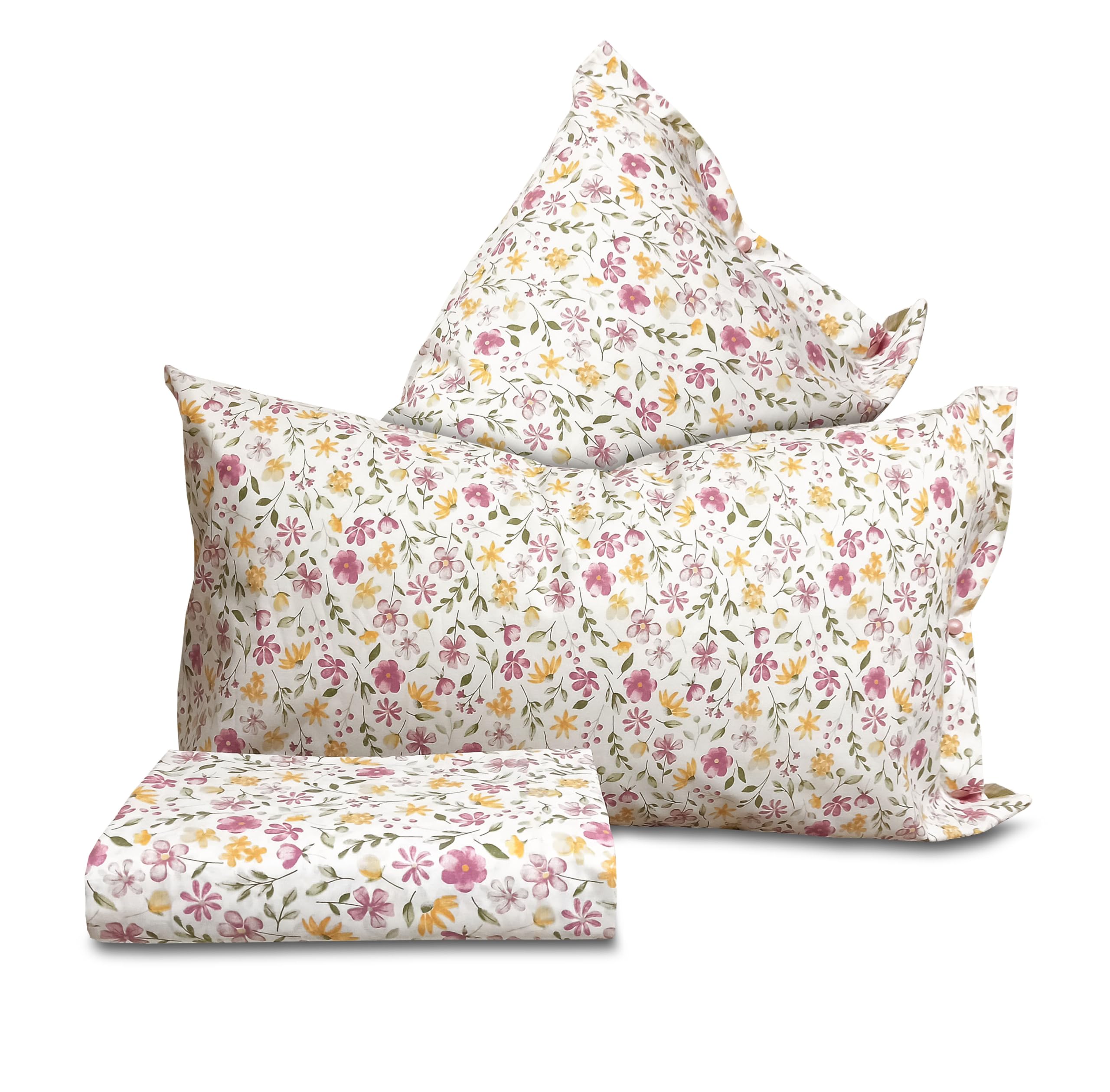 Parure de lit SPRING fleuri rose 100% coton pour lit 2 places