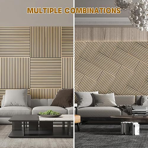 Miniatura 7 de Kieacia Paneles de madera de listones 3D, roble natural, paneles acústicos decorativos de listones de madera para pared y techo, paneles
