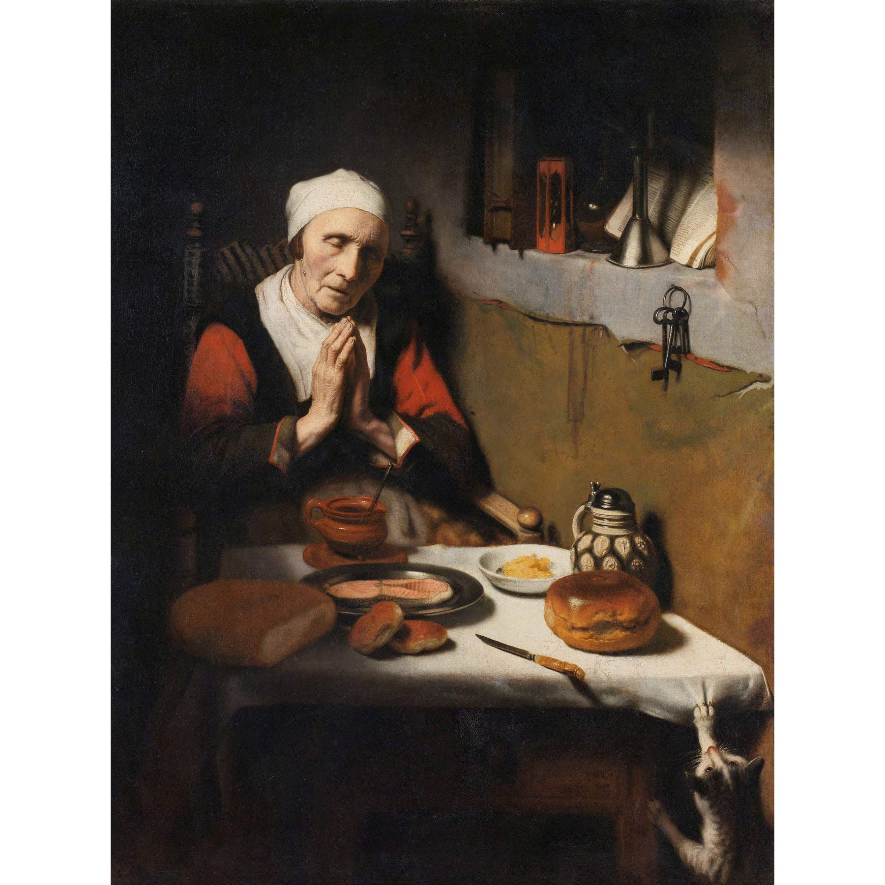 Artery8 Maes Old Woman Saying Grace The Prayer Without End Premium Wall Art Canvas Print 18X24 Inch