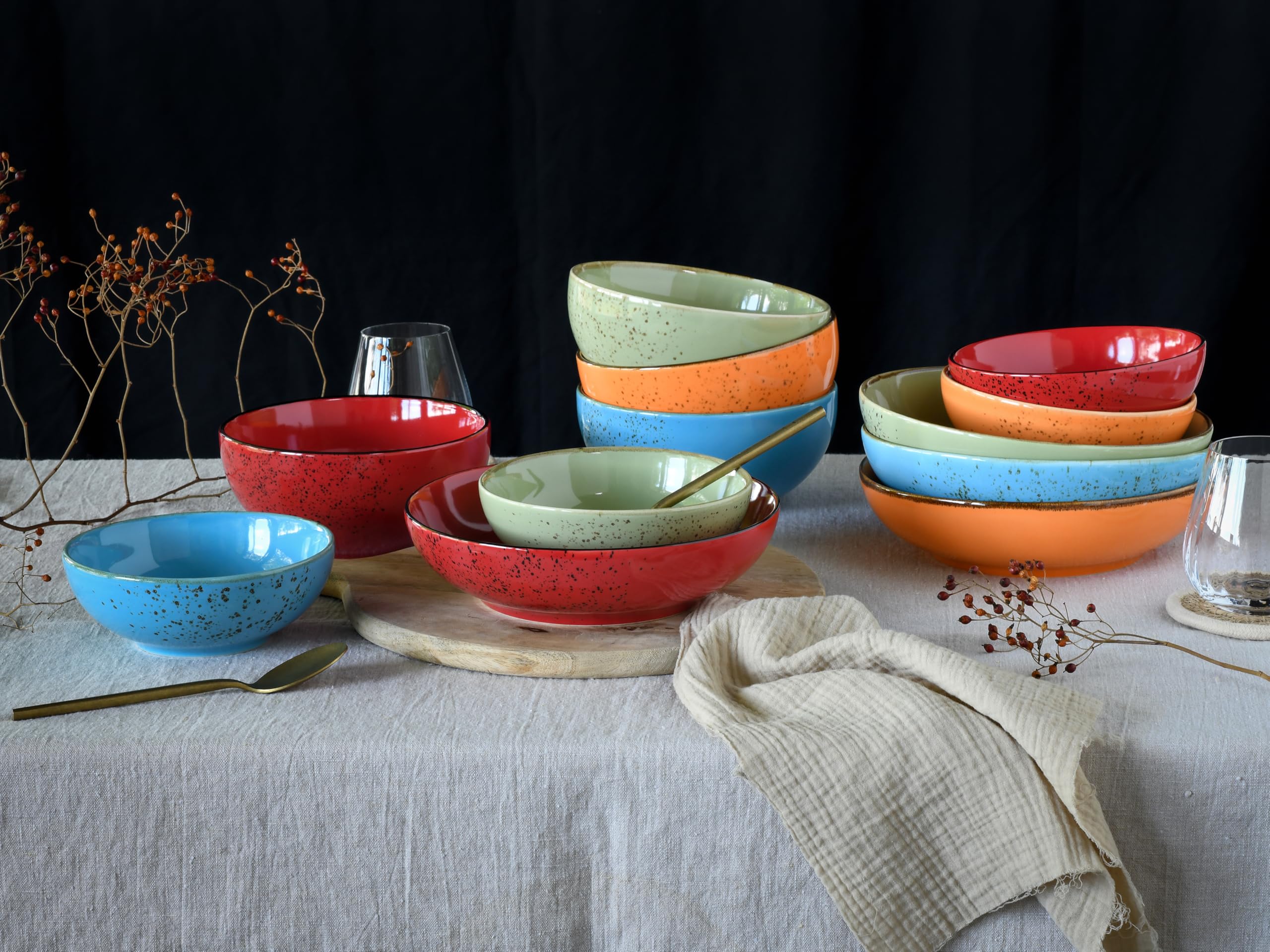 CreaTable, 24223, seria Nature Collection Mediterran, 12-częściowy zestaw dla 12 osób, zestaw misek ze stali nierdzewnej, do mycia w zmywarce i do mycia w zmywarce do naczyń, produkt wysokiej jakości
