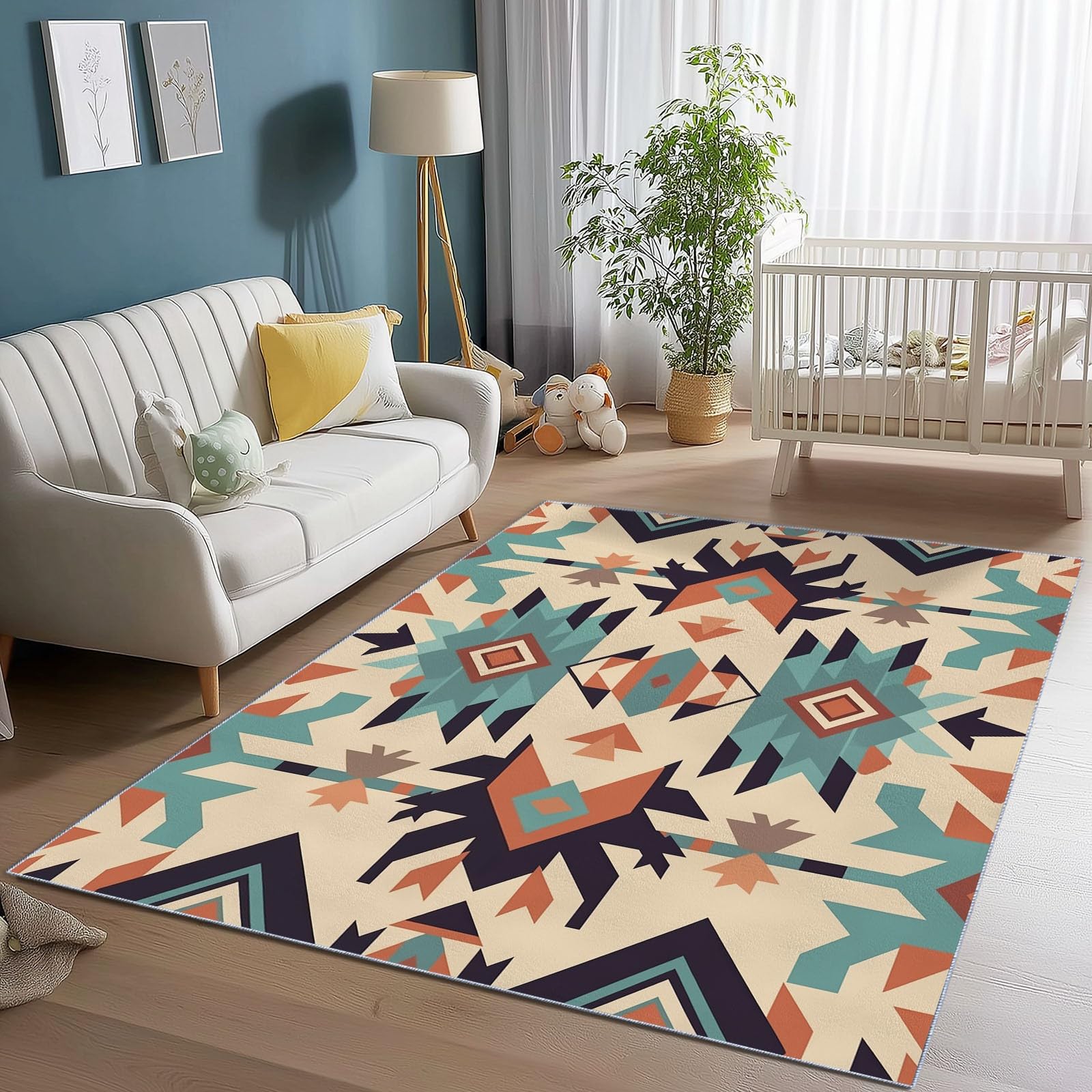 Niedriger Stapel Teppich Antirutschunterlage 120 x 180 cm, Böhmen Stamm Kunst Geometrie Muster Teppich Wohnzimmer, Mehrfarbig Teppiche Waschbar für Küche, Flur, Schlafzimmer, Spielzimmer