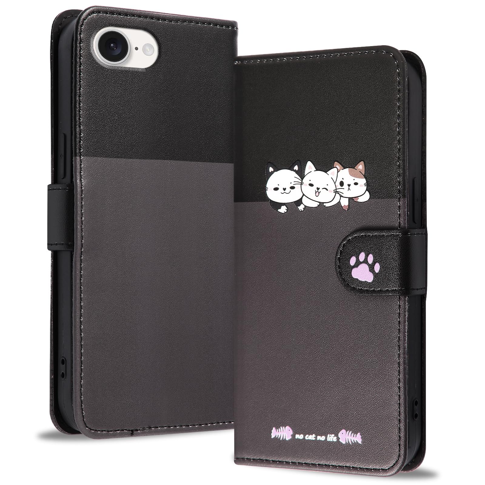 Reddylin 対応 iPhone 16e ケース 手帳型 かわいい猫 アイフォン16e ケース 手帳型 財布型 TPU素材 全面保護 カード収納 iPhone 16e スマホケース iPhone 16e 携帯ケース いphone16e ケース 手帳型 可愛い アイホン16eケース手帳型 スタンド機能 6.1インチ iphone16e ケース 手触りが良い 耐衝撃 -ダークグレー