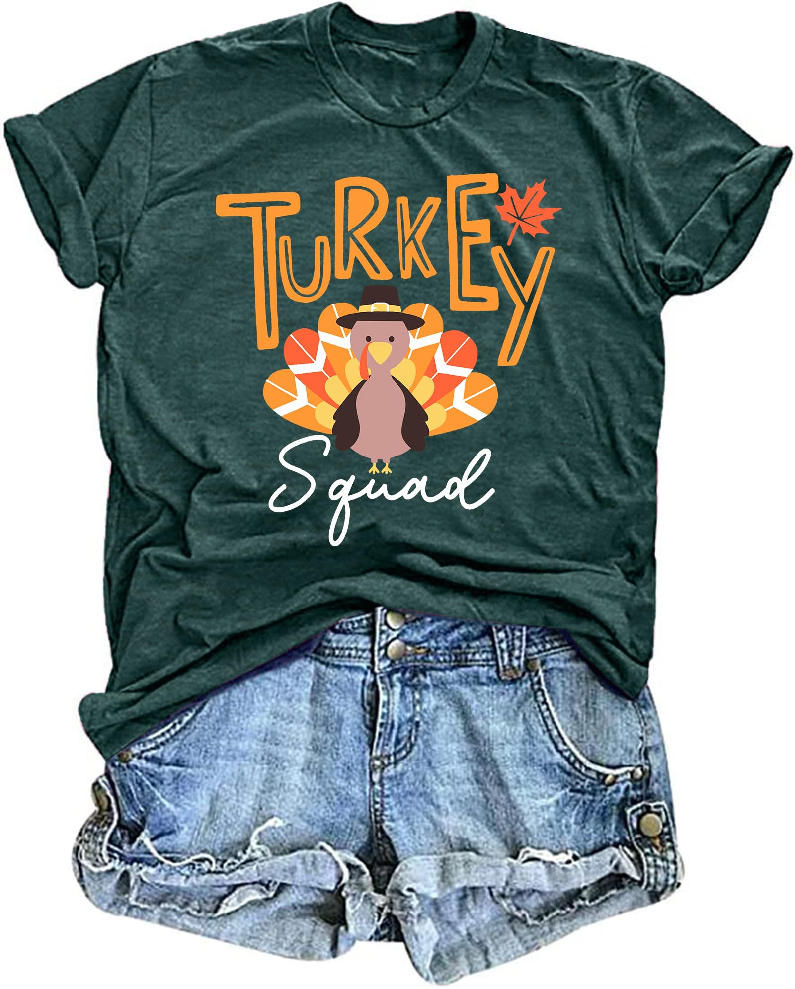 hohololo Thanksgiving Shirts for Women Turkey Shirts Turkey Squad Shirt Thanksgiving T Shirt Short Sleeve Tee Tops
