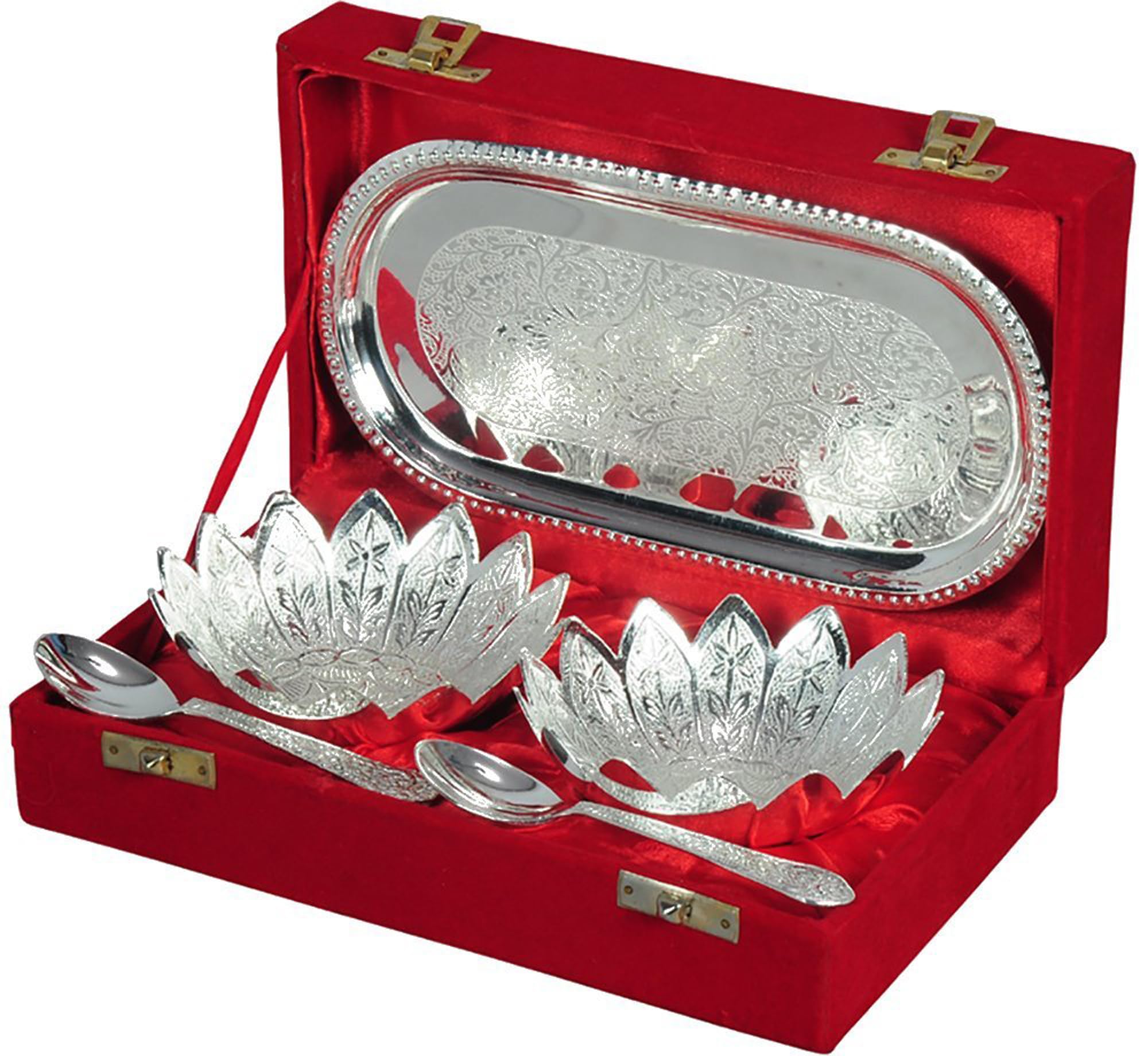 Marusthali Set di ciotole placcate oro e argento con motivo floreale tedesco con vassoio, 1 vassoio