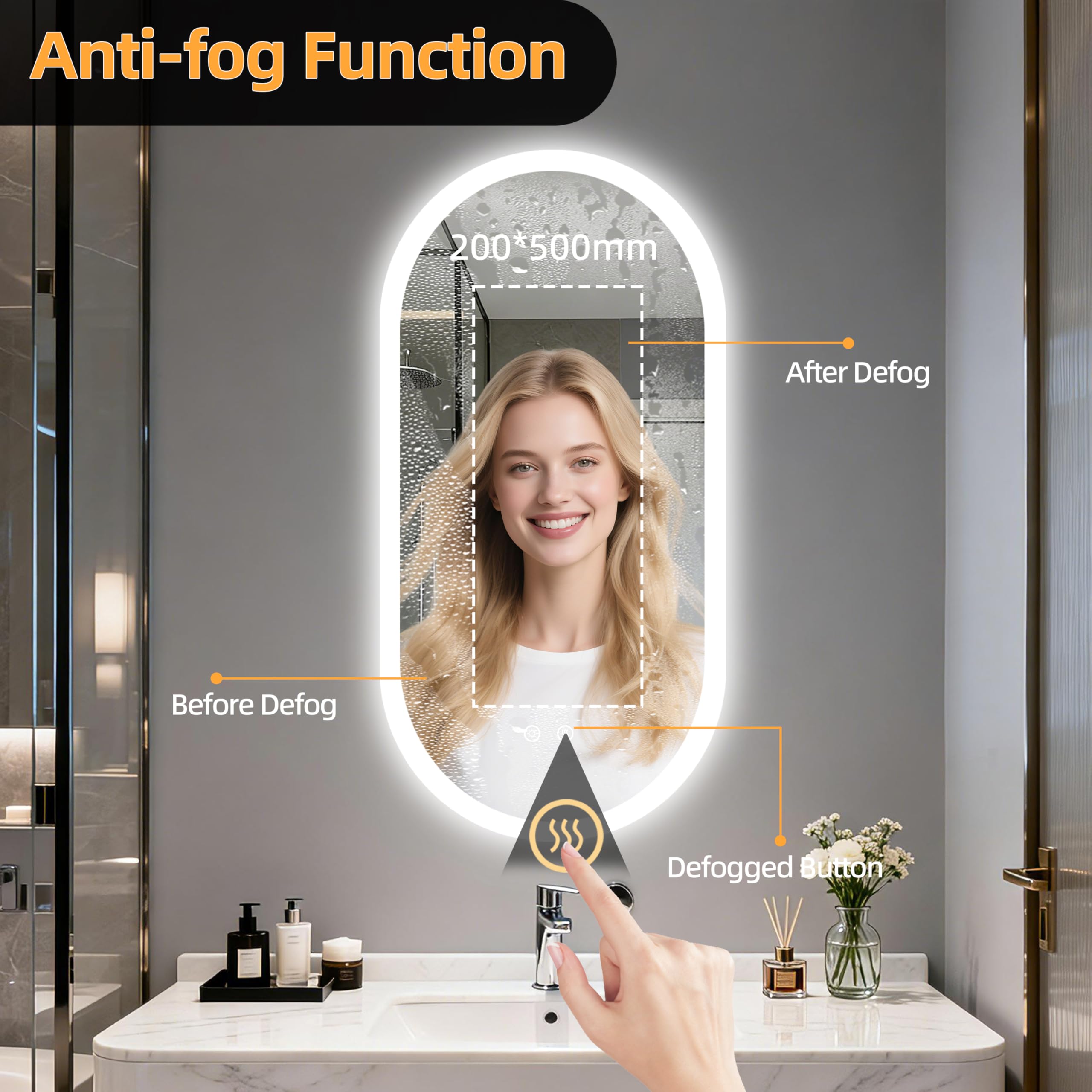 LUVODI Espejo Baño con Luz Led Ovalado 100 x 50 cm Espejos de Baño Antivaho con Luz Retroiluminado Regulable Espejo Moderno Inteligente con 2 Interruptor Tactil Función de Memoria y Impermeable IP66