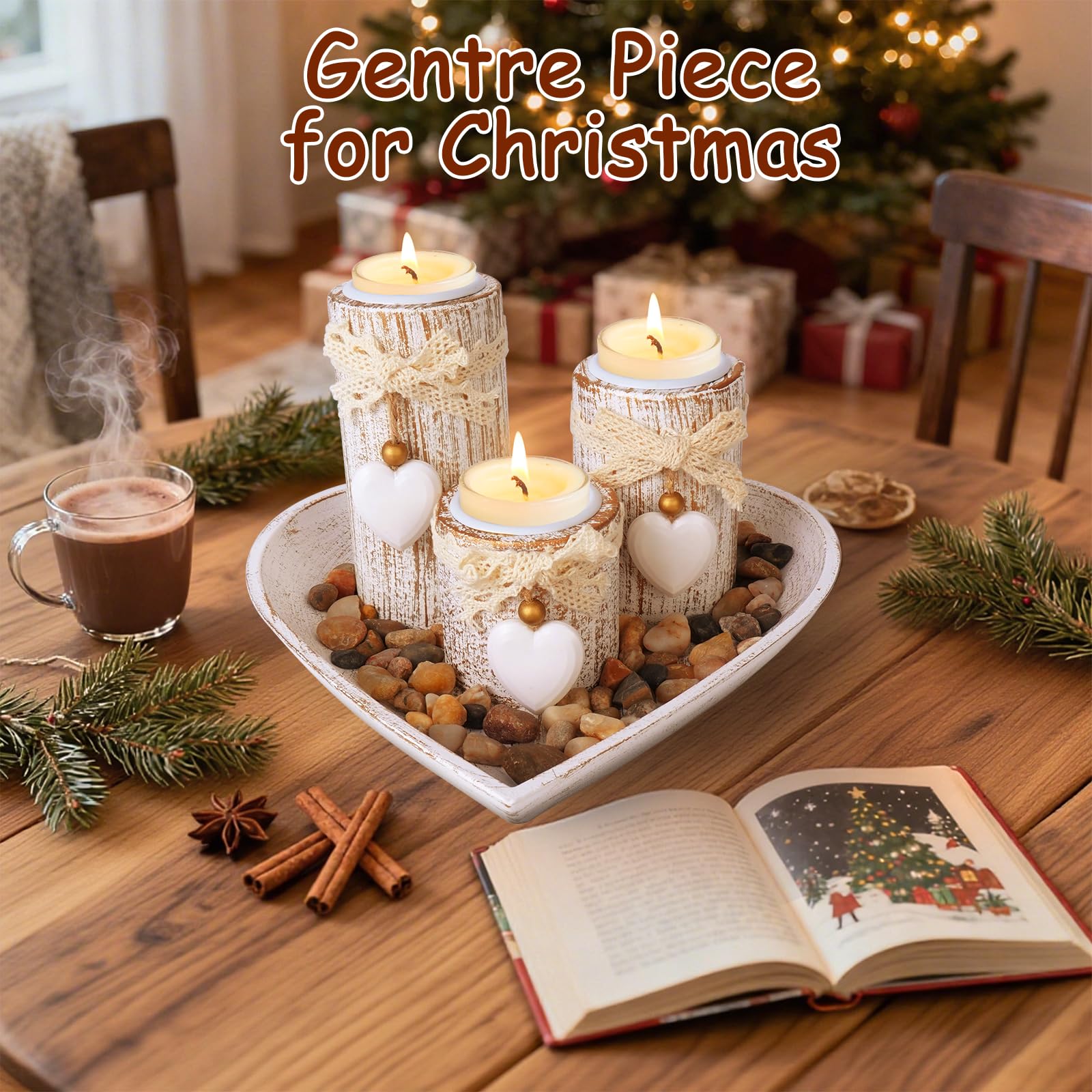 Portacandele in Legno, Set di Candelabri con Vassoio, Portacandela para Tealights, Porta Candele per Matrimoni, Cene e Altro, Feste, Natale, Decorazione da Tavolo