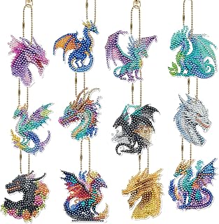 Sitsink Dragon Diamond Art Keychains - 16 Pcs Fantastic Animal Dragon Small Diamond Painting Keychains Kit for Adult, Gem Art Crafts Kit for Women