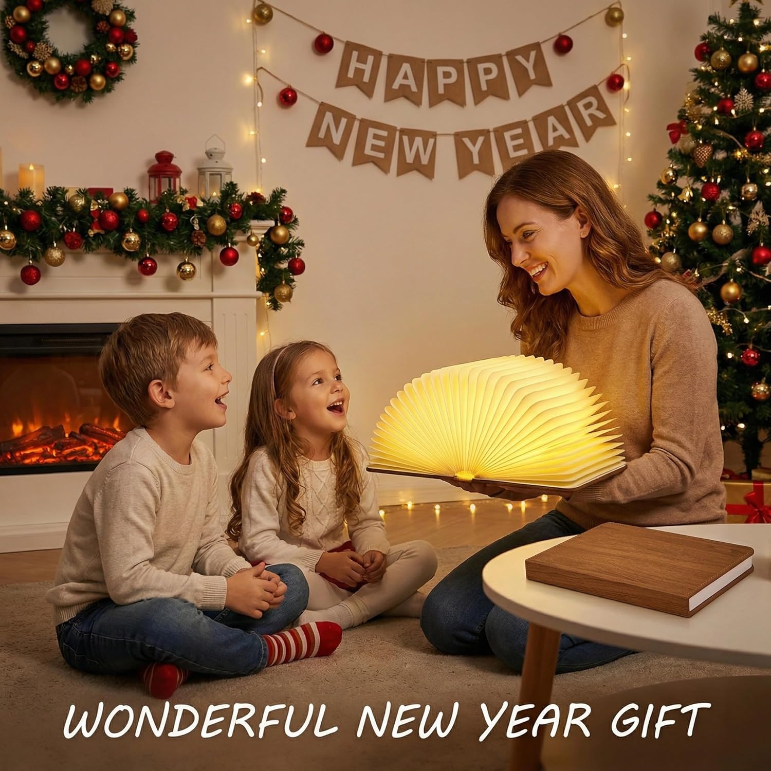 XIUDI 8 Colors Folding Book Lamp,Upgraded Version Portable Book-Shaped Desk Light,Novelty LED Paper Lantern with USB Rechargeable Night Light,Large Wood (Size 8.6×6.3×1in)