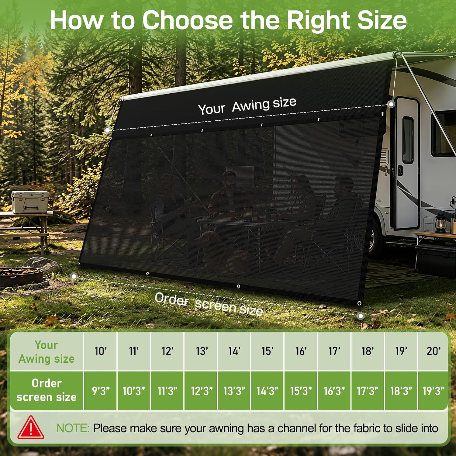 RV Awning Sun Shade Screen with Zipper, 9' x 10'3", 95% UV Block