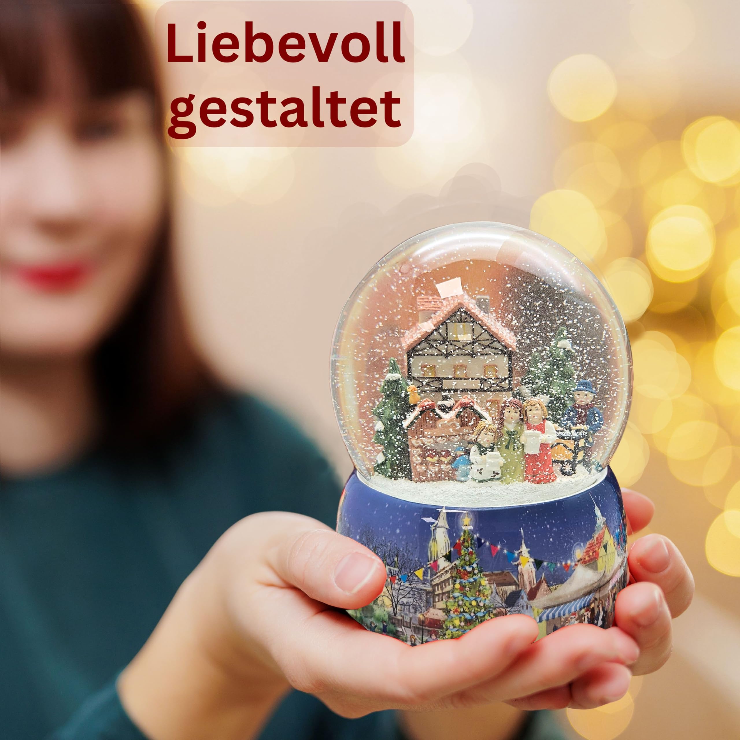 Schneekugel Weihnachten Spieluhr | Mega Schneekugel Nostalgischer Weihnachtsmarkt | mit Musik Winter Wonderland | H:20 cm B: 15 cm | Schüttelkugel | 20065