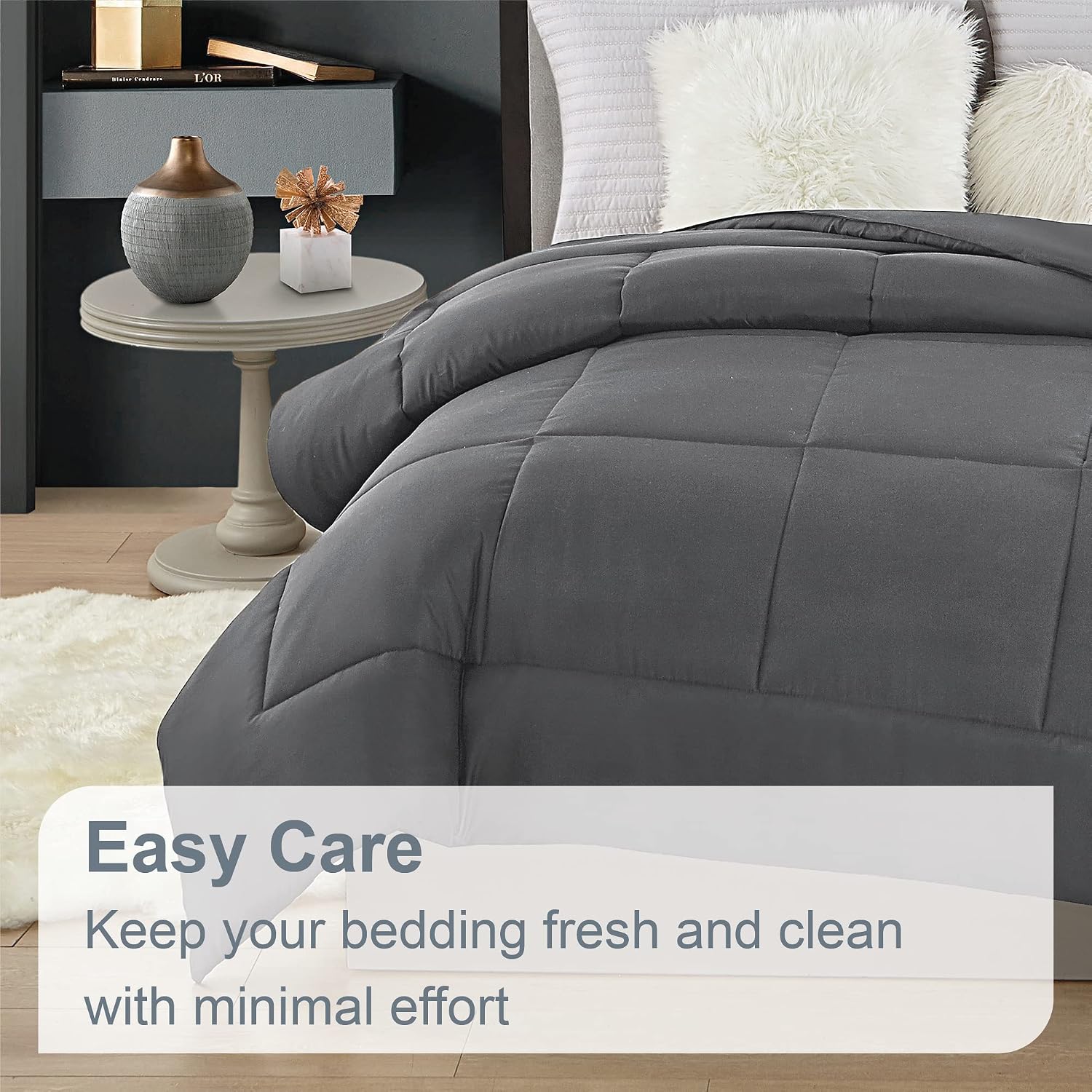 Swift Home King Comforter - Lightweight & Extra Soft Down Alternative Bedding - All-Season Comfortable Bed Comforter - Wrinkle Fade Stain Resistant - Grey, King