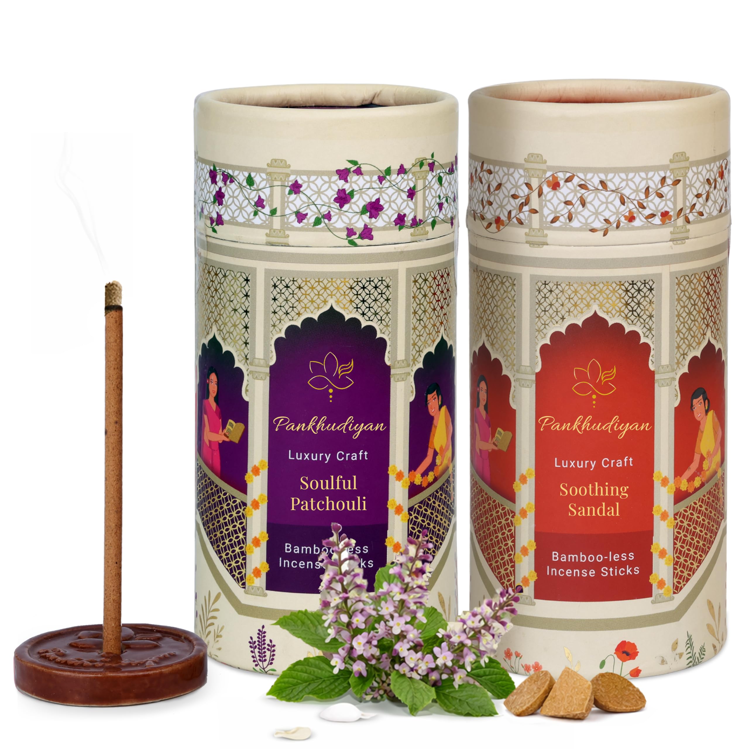 Bambooless Incense Sticks for Home | Natural Agarbatti for Pooja, Meditation & Gifting | Flower-Based Dhoop Sticks | 80 Organic, Low Smoke Dry Dhoop (Pack of 2 Sandalwood, Patchouli)