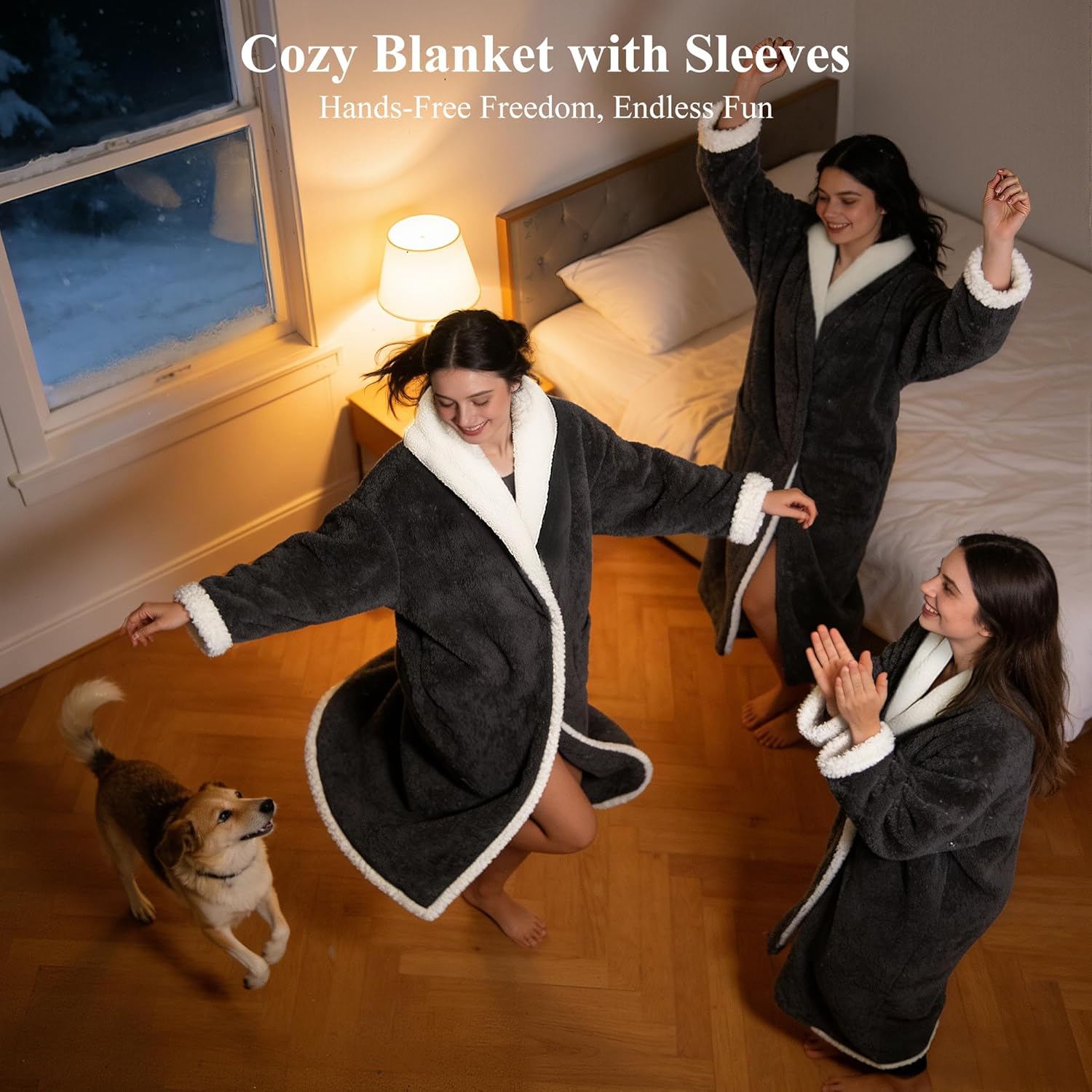 Wearable Heated Blanket with Foot Pocket, 70" x 50" Heated Robe Electric Blanket with Sleeves, 8 Heating Levels &1-12 Hours Heating Time Settings, Winter for Mom Girlfriend, Flannel & Sherpa, Grey - Image 9