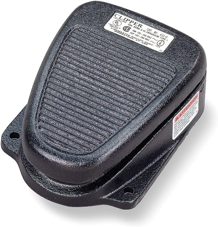 Linemaster 632-DA Clipper Foot Switch, Electrical, Single Pedal, Maintained, SPDT, Single Stage, No Guard, Black