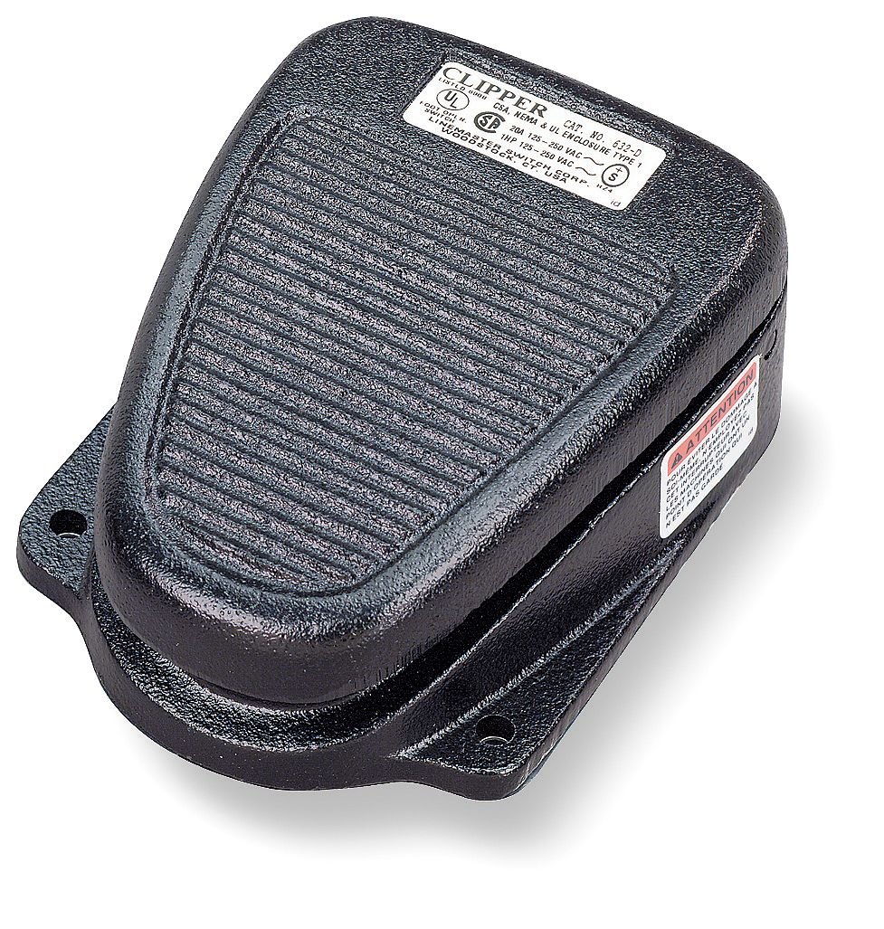 Linemaster 632-DA Clipper Foot Switch, Electrical, Single Pedal, Maintained, SPDT, Single Stage, No Guard, Black