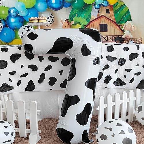 Miniatura 3 de Suministros de decoración de cumpleaños de globos con estampado de vaca, globo número 9 de 40 pulgadas  Globos de número temático de vaquera para
