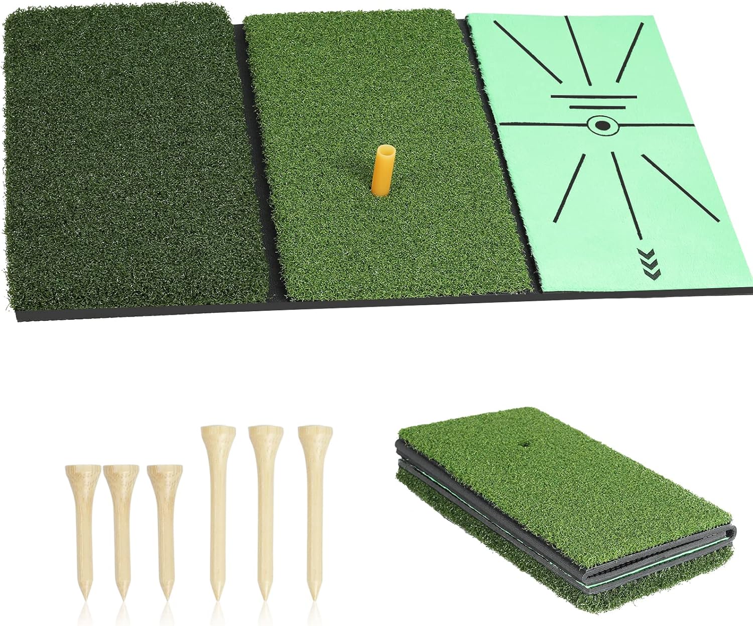 NEWCARE Golf Hitting Mat,3-in-1 Foldable Grass Mat- Practice Tri-Turf Chipping Swing Detection Aid Batting Mat Golf mat for Backyard,Portable Hitting Surfaces for Driving and Putting Golf Training : Sports & Outdoors