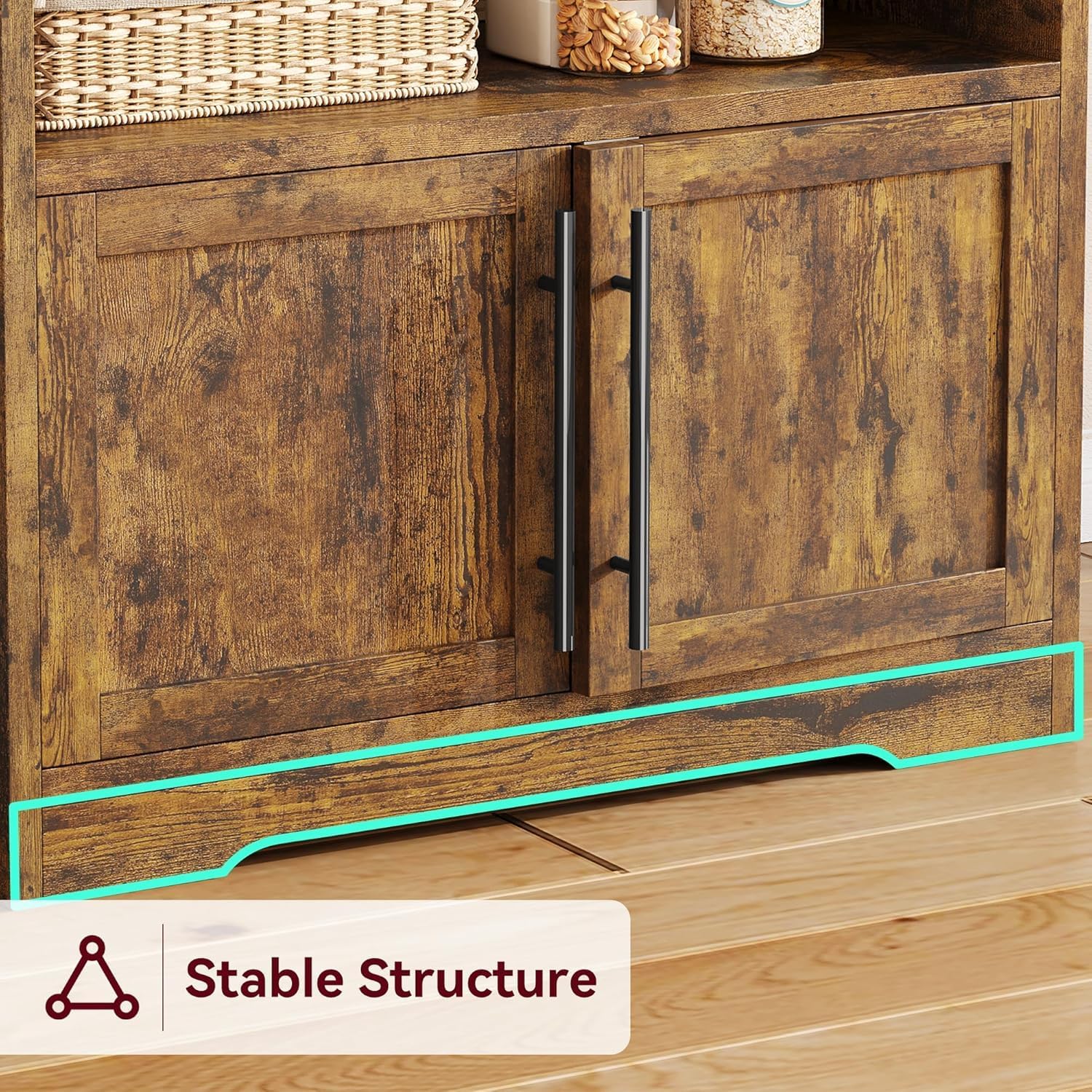 GAOMON Farmhouse Bakers Rack with Storage Cabinet and Charging Station, Kitchen Hutch with Thickened Tabletop, Power Outlets & USB Ports, Pantry Organizer Shelf for Kitchen and Dining Room, Brown